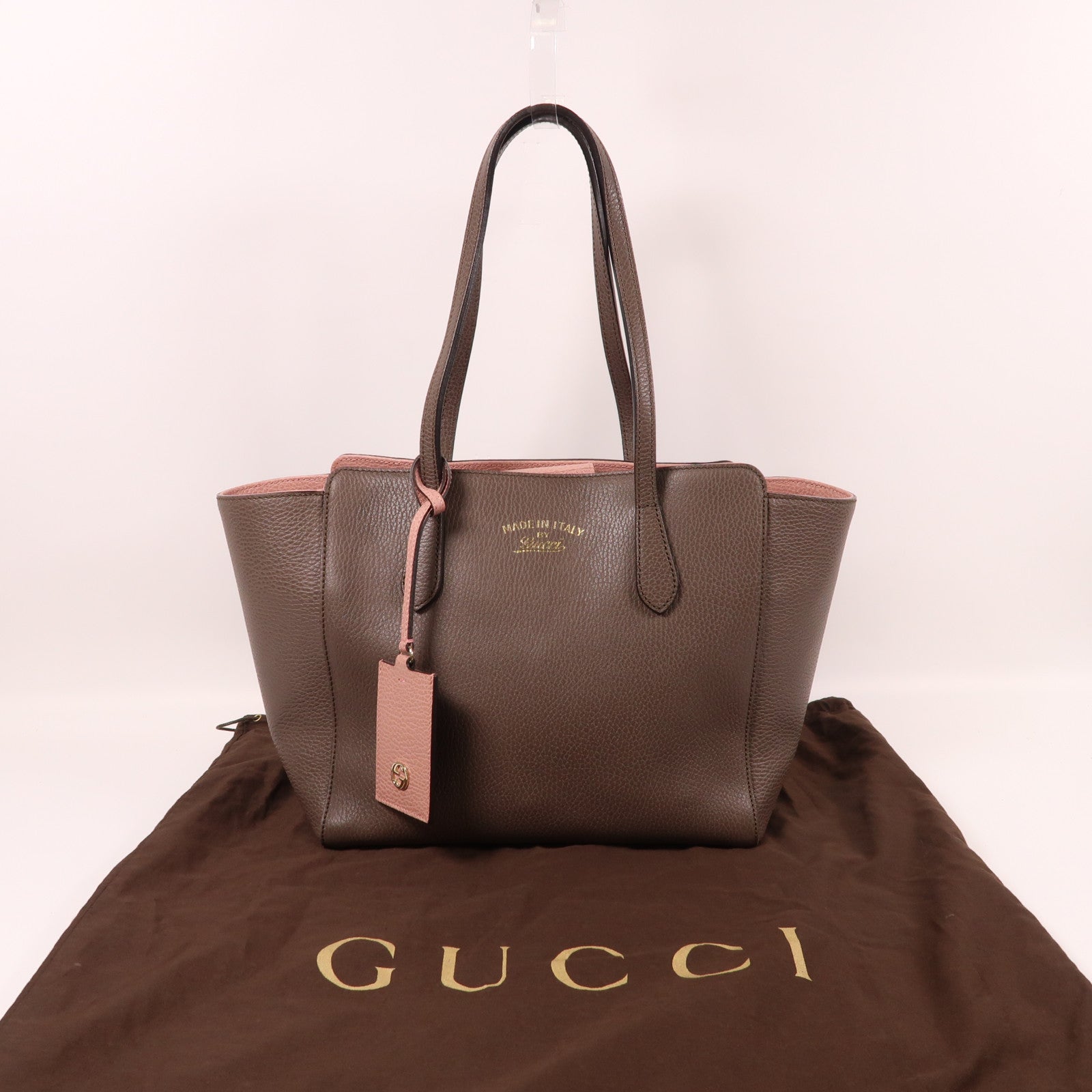 GUCCI 牛皮皮革Shoulder Bag金扣肩背袋卡其色/粉紅色