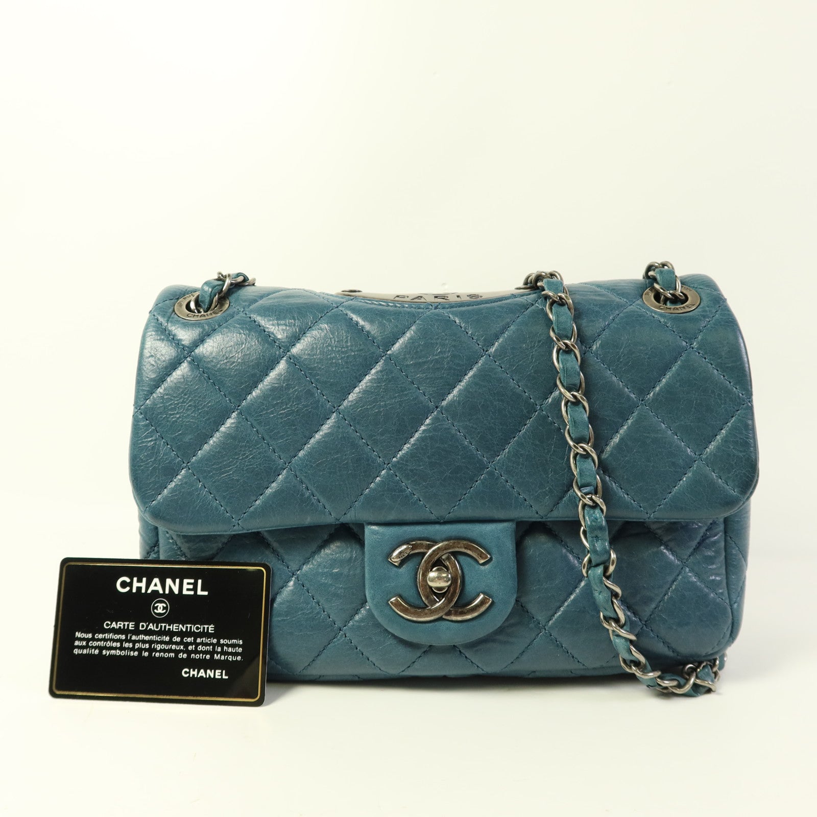 CHANEL 牛皮皮革Chain Shoulder銀扣鏈帶肩背袋