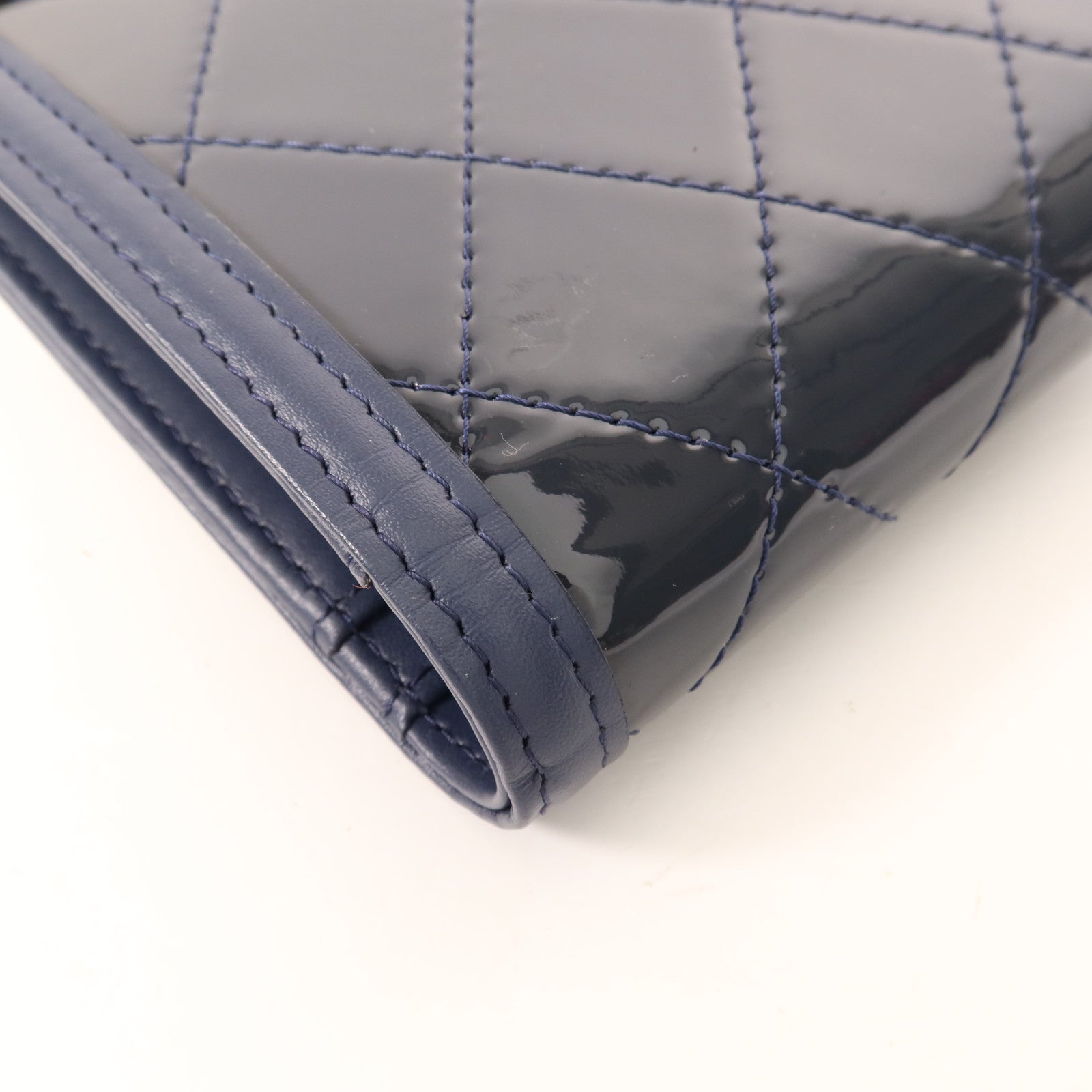 CHANEL 漆皮皮革/皮革Fold Wallet銀扣錢包