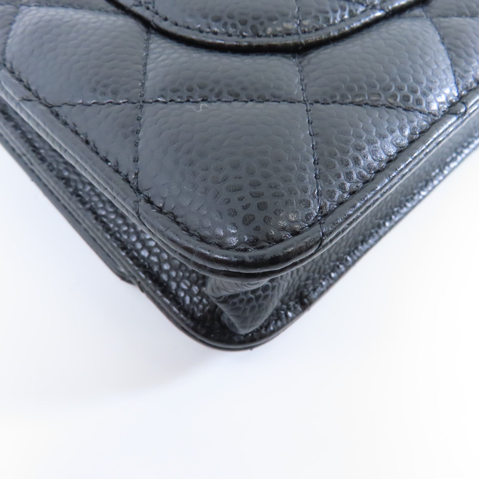 CHANEL 菱格Caviar皮革Wallet On Chain銀扣鏈帶肩背袋黑色