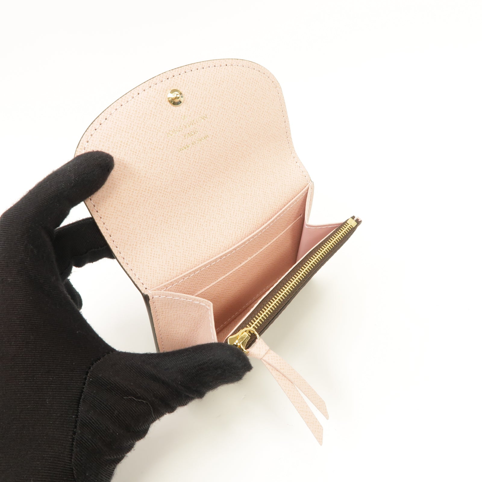 LOUIS VUITTON Monogram Card Case金扣卡片套棕色/粉紅色