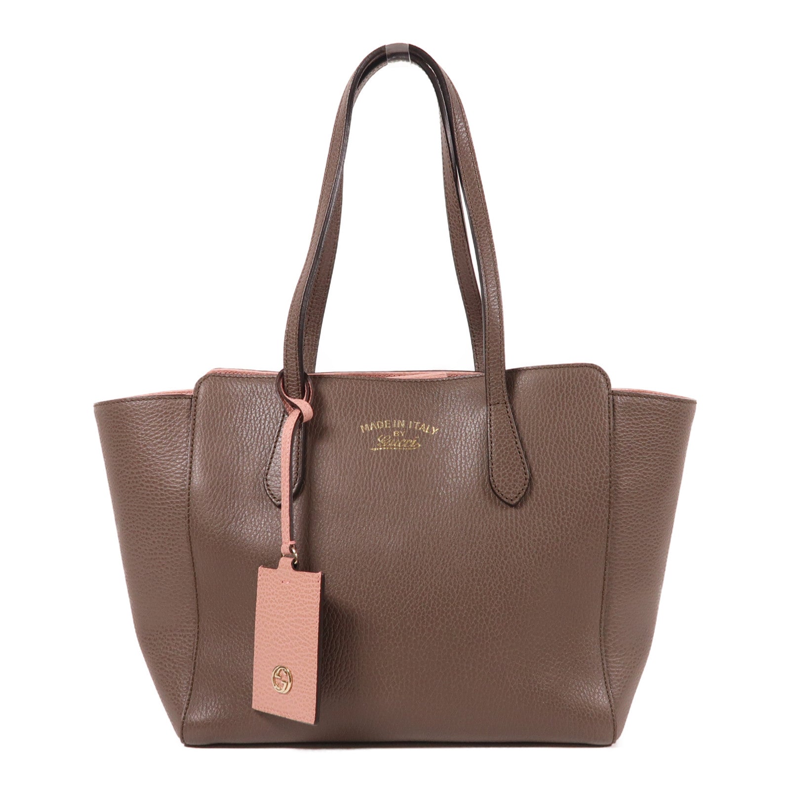 GUCCI 牛皮皮革Shoulder Bag金扣肩背袋卡其色/粉紅色