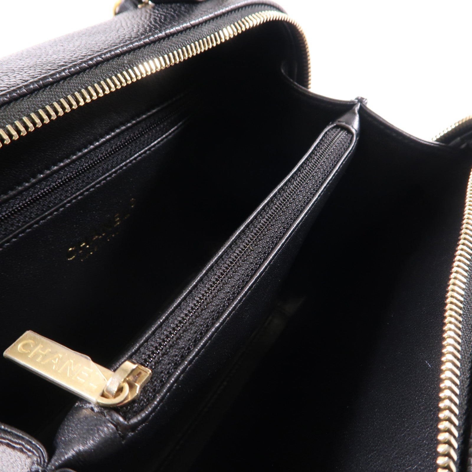CHANEL 菱格牛皮皮革Vanity Case金扣手挽肩背兩用袋黑色