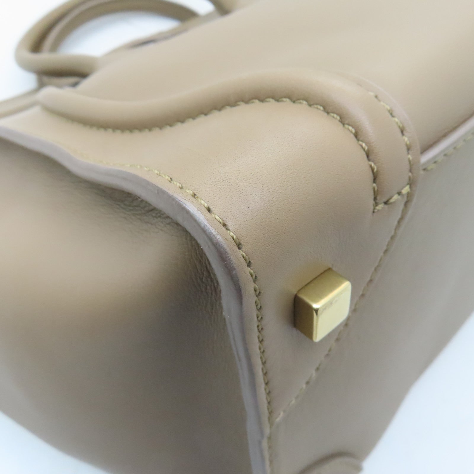 CELINE 【激減優惠】牛皮皮革Nano Luggage Bag金扣手挽袋駝色