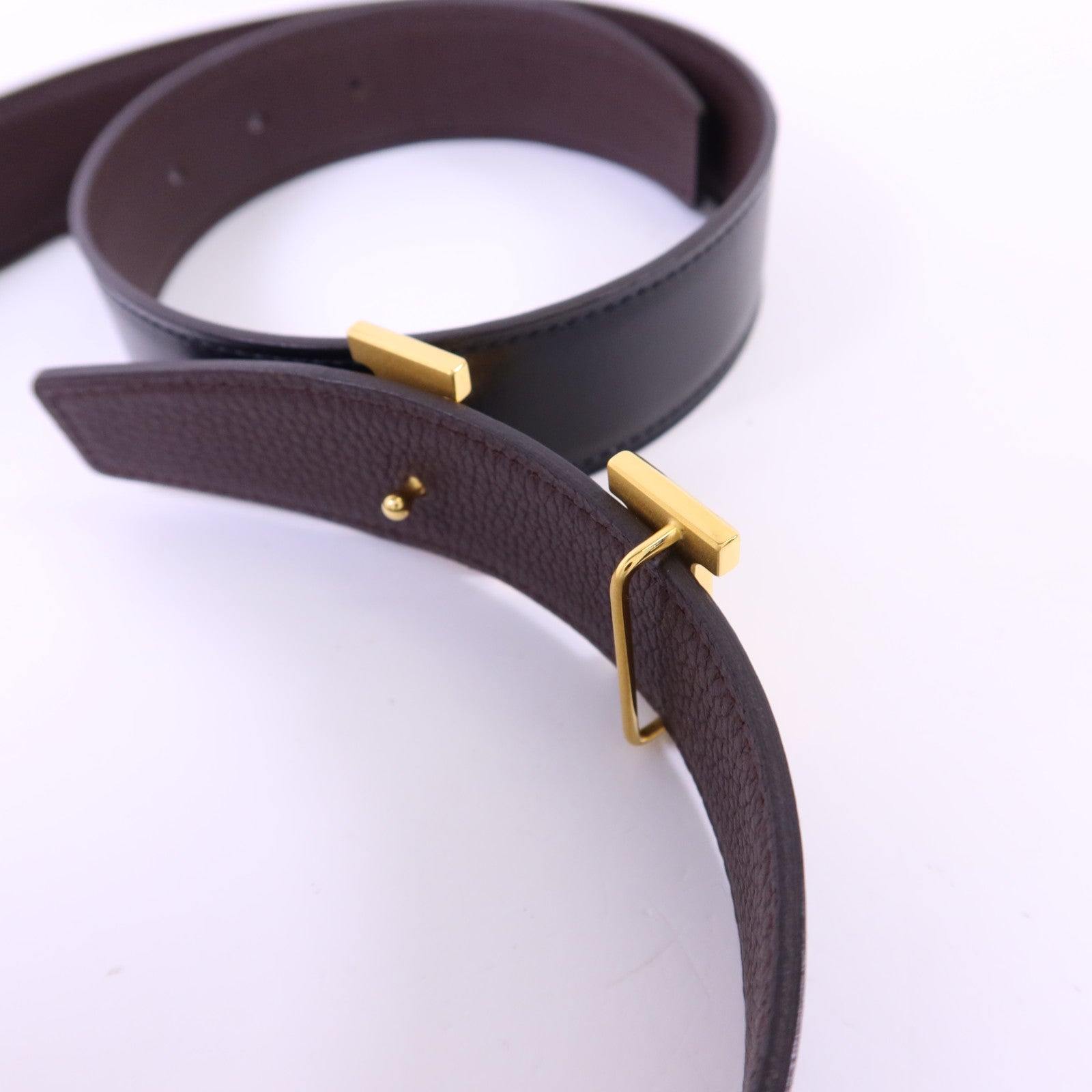 HERMES Box/Togo皮革Constance H Belt 90cm金扣皮帶Noir/Chocolat