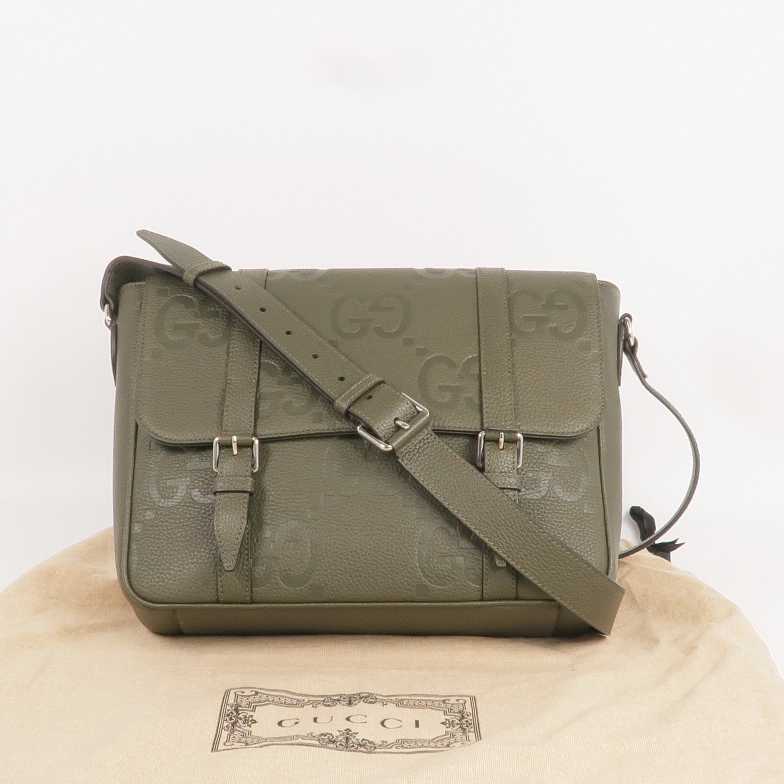 GUCCI 【激減優惠】牛皮皮革Jumbo GG Medium Messenger Bag銀扣肩背袋