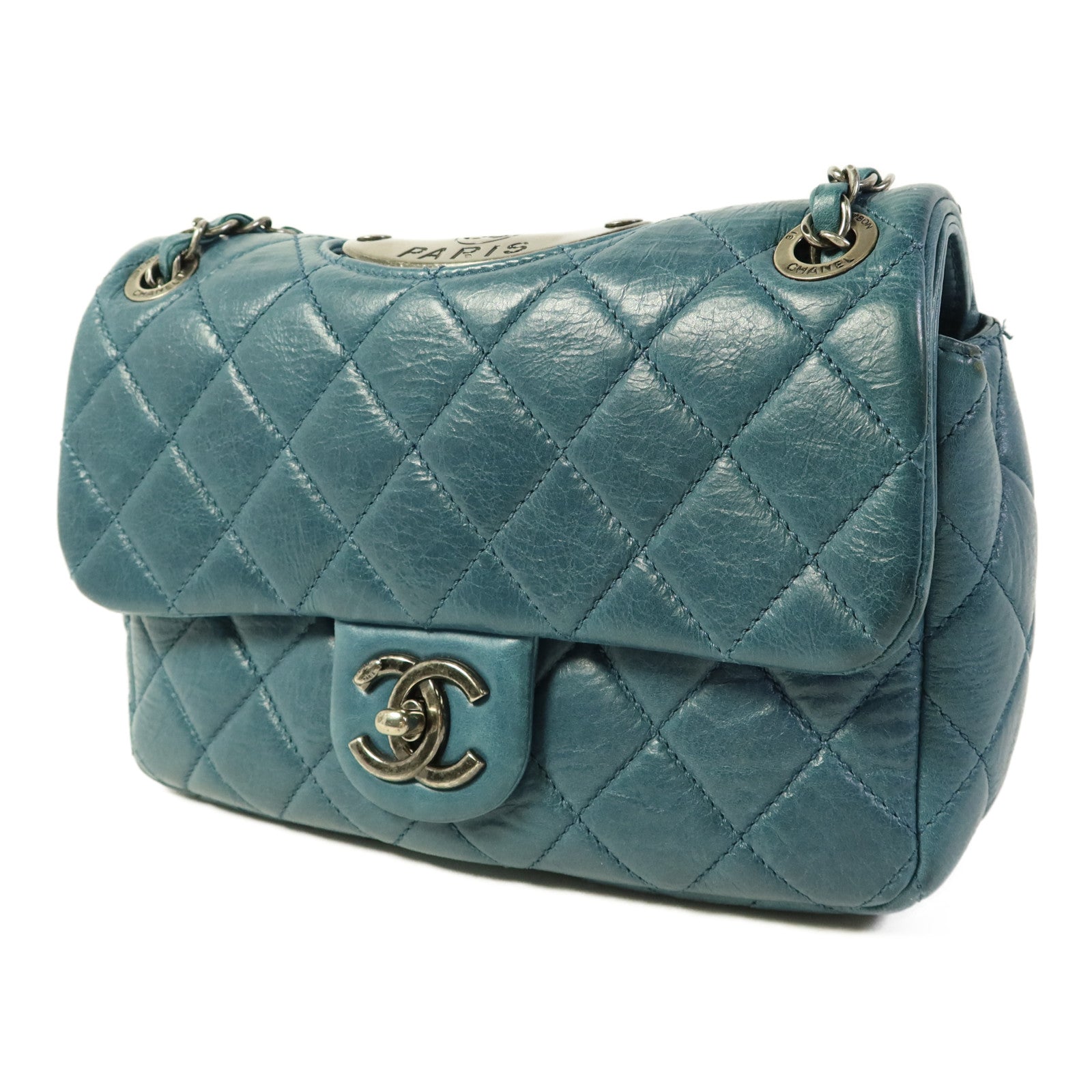 CHANEL 牛皮皮革Chain Shoulder銀扣鏈帶肩背袋