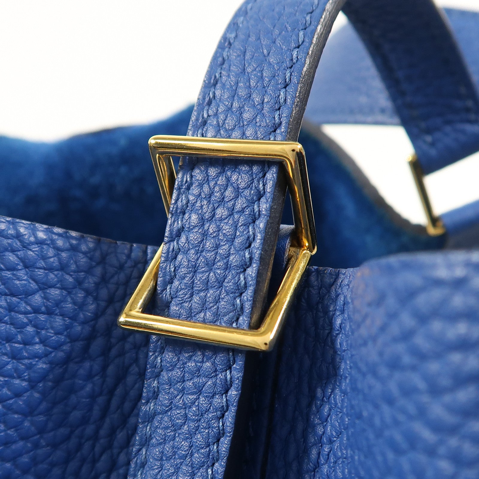 HERMES Clemence皮革Picotin MM金扣手挽袋Blue France