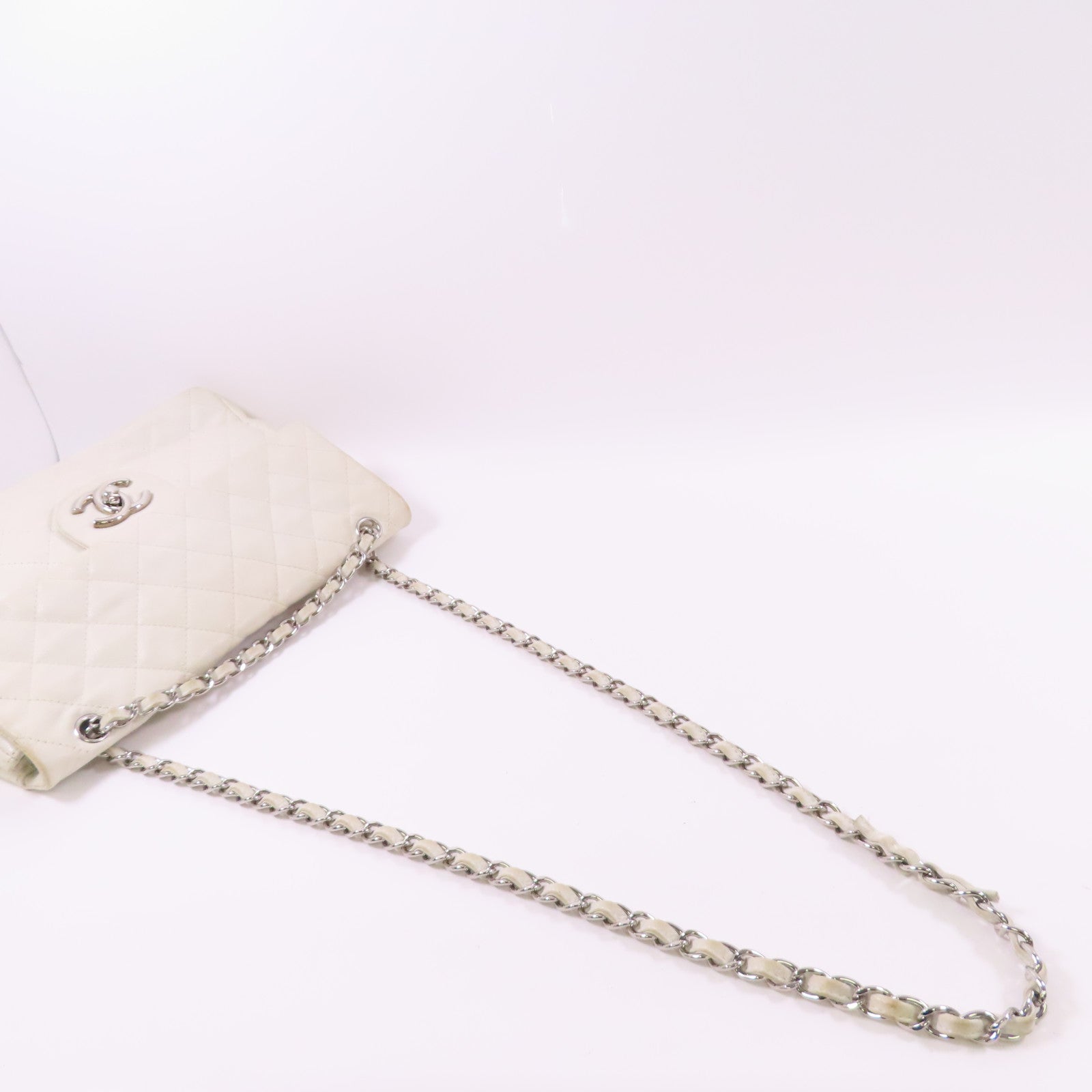 CHANEL 牛皮皮革Chain Shoulder銀扣鏈帶肩背袋