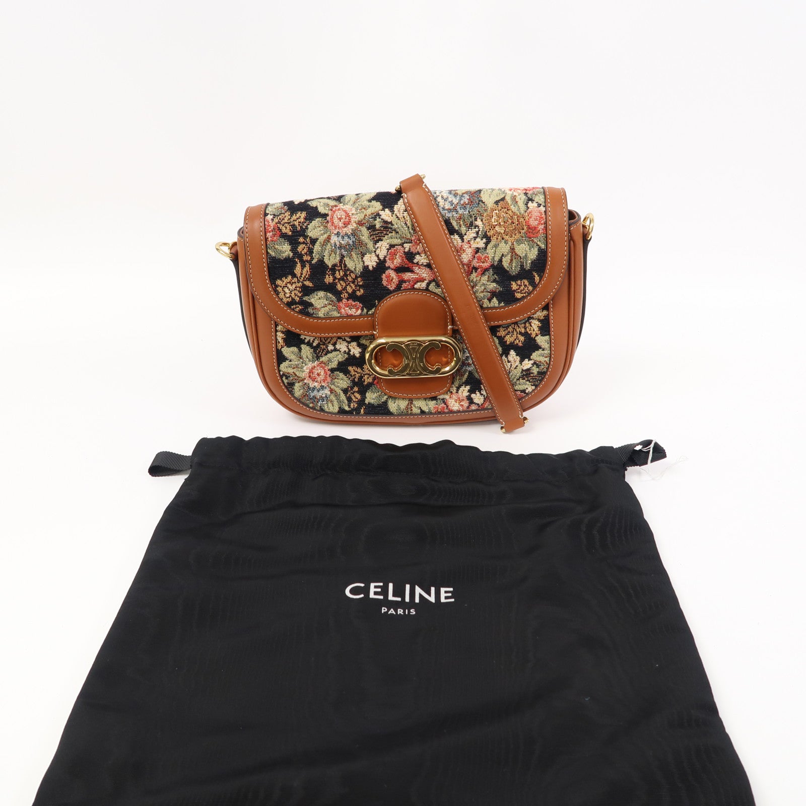 CELINE 帆布Shoulder Bag金扣鏈帶肩背袋啡色