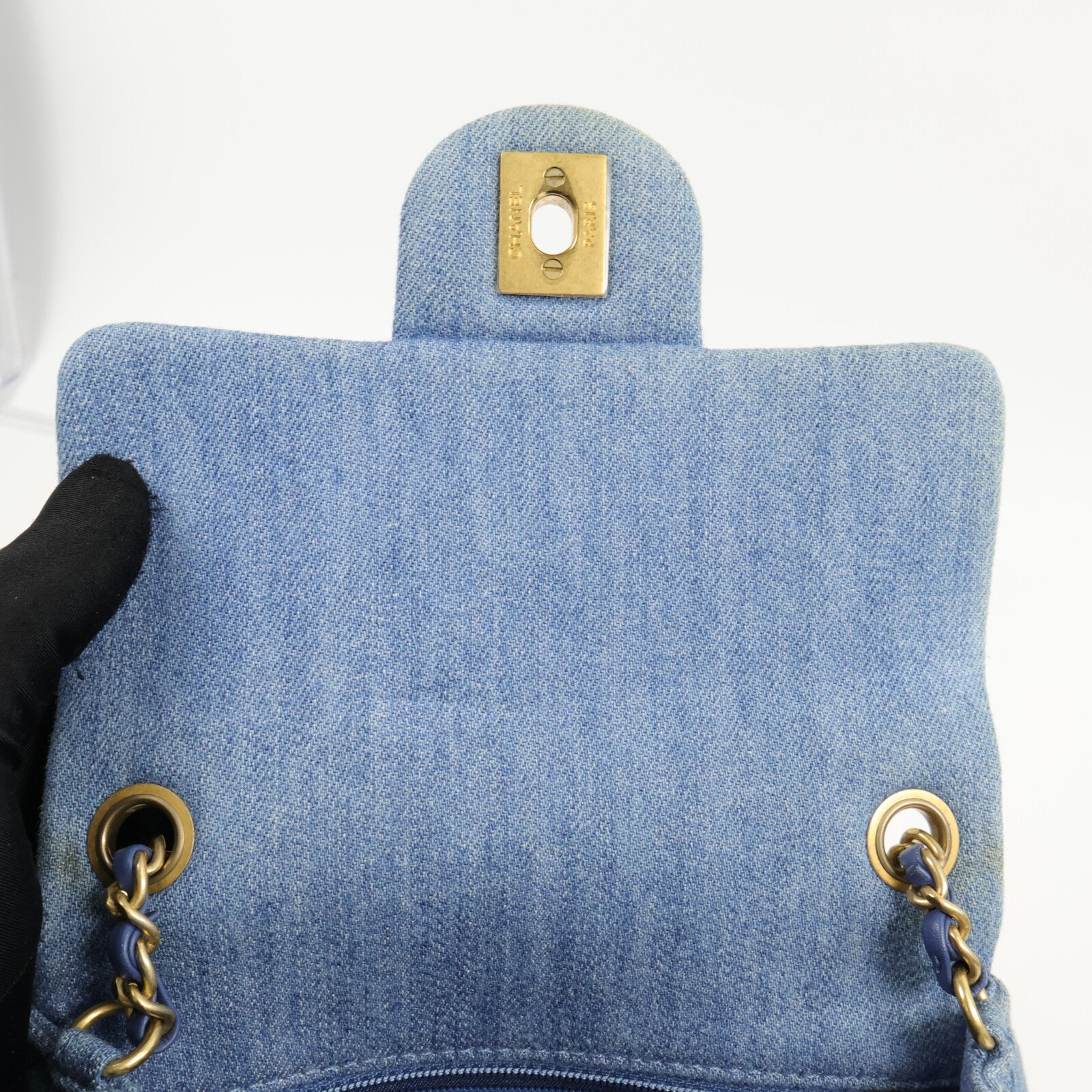 CHANEL 牛仔布Classic 17 Gold Ball鏈帶肩背袋