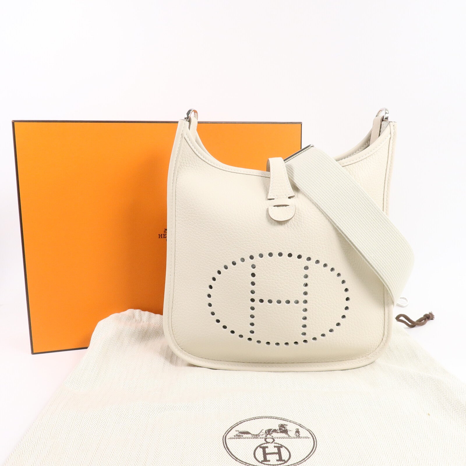HERMES Clemence皮革Evelyne 23肩背袋Craie