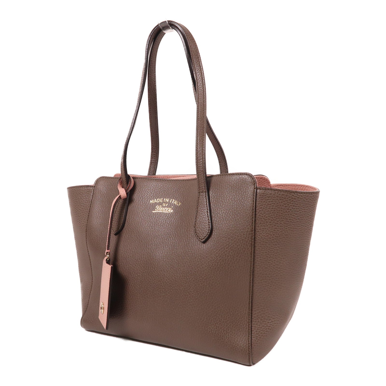 GUCCI 牛皮皮革Shoulder Bag金扣肩背袋卡其色/粉紅色