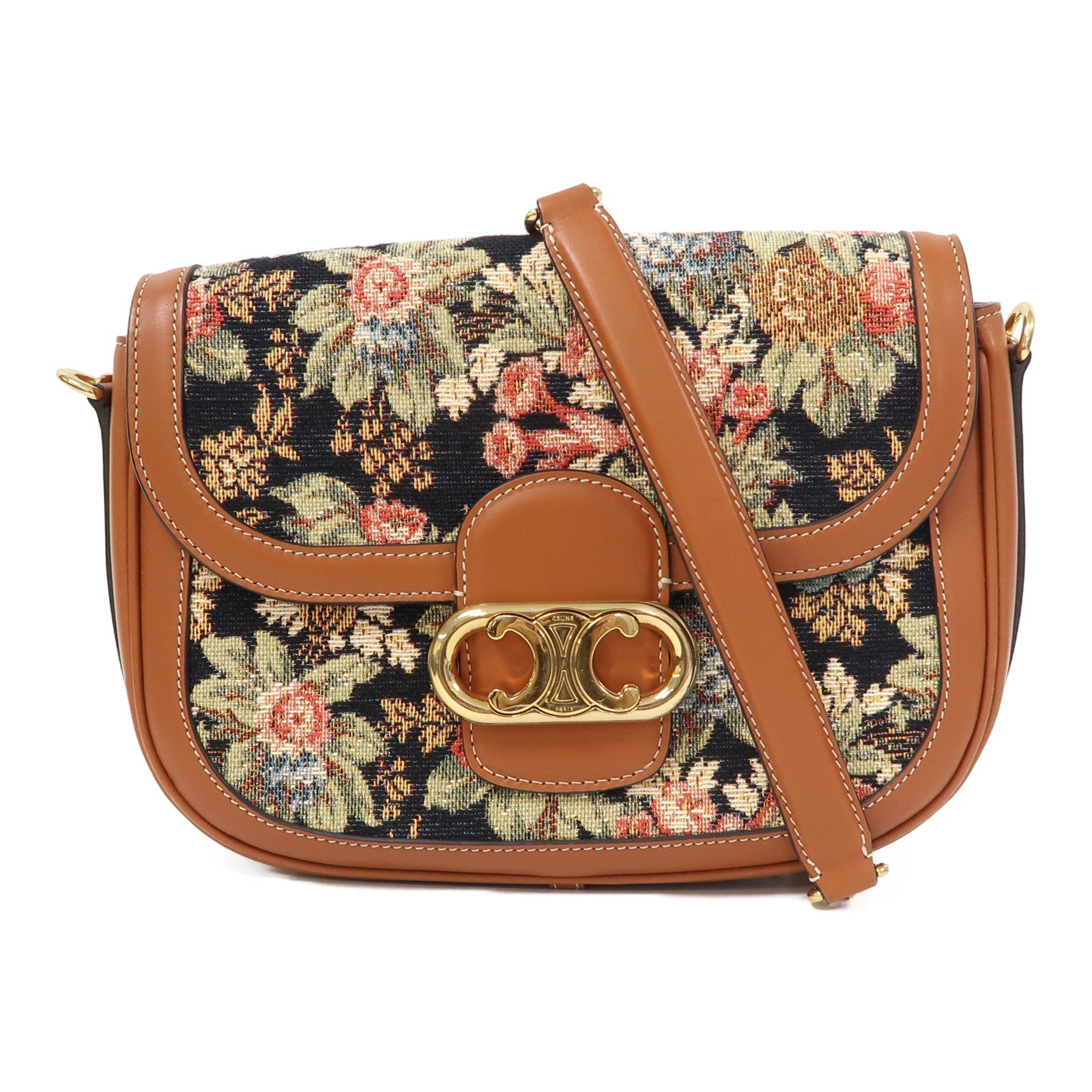 CELINE 帆布Shoulder Bag金扣鏈帶肩背袋啡色