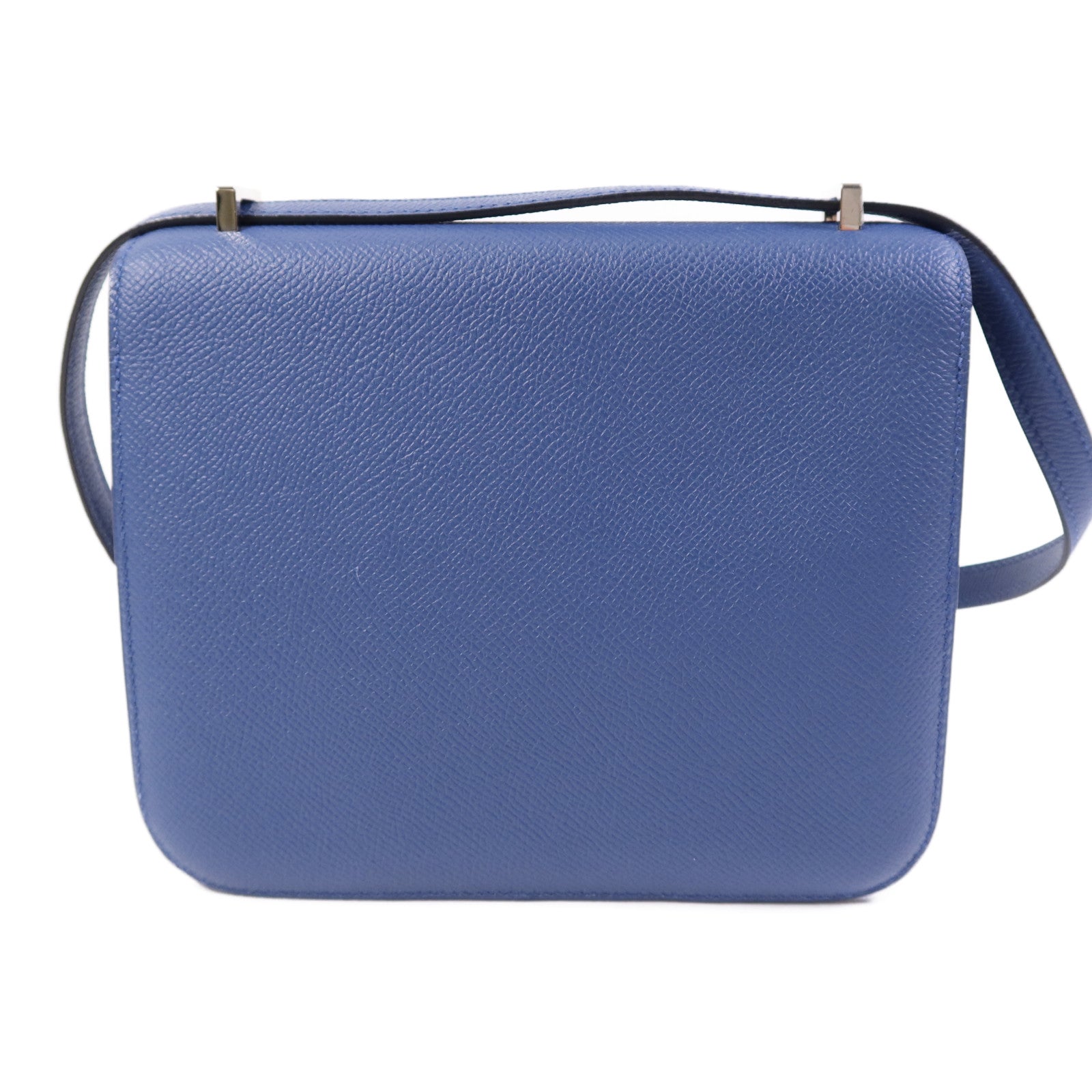 HERMES Epsom皮革Constance Mini銀扣肩背袋Bleu Agate/Gris Mouette