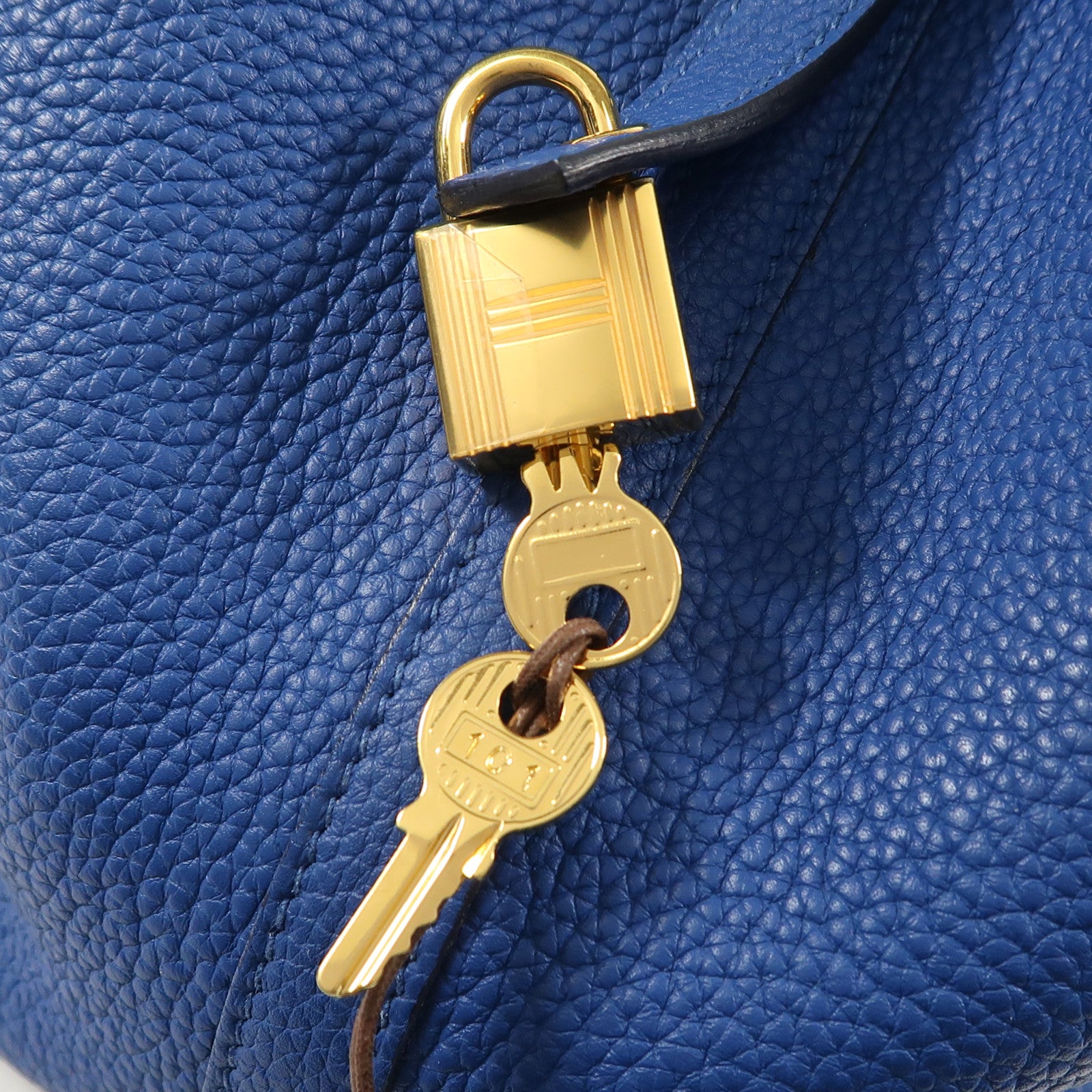 HERMES Clemence皮革Picotin MM金扣手挽袋Blue France