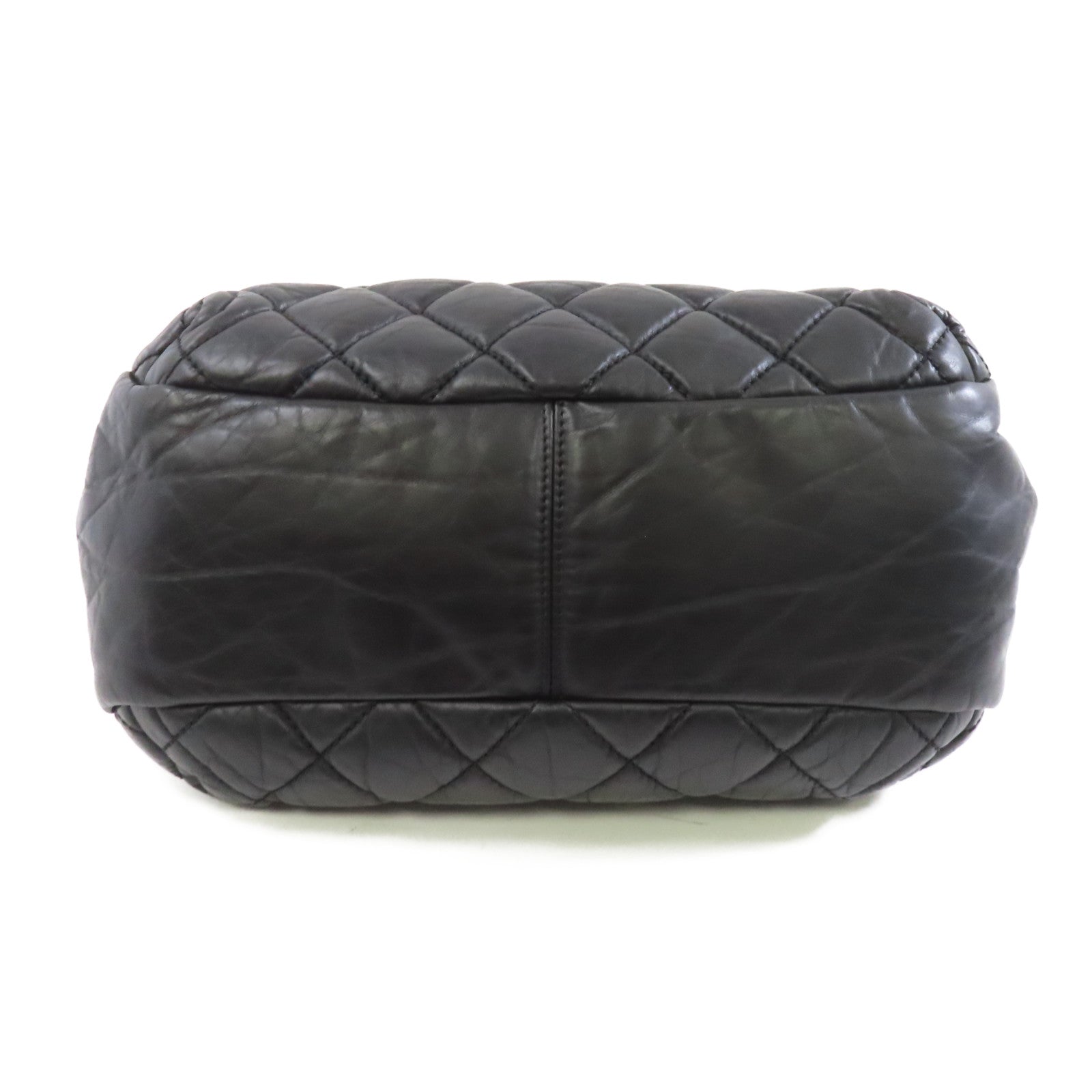 CHANEL 菱格皮革Chain Shoulder銀扣鏈帶肩背袋黑色