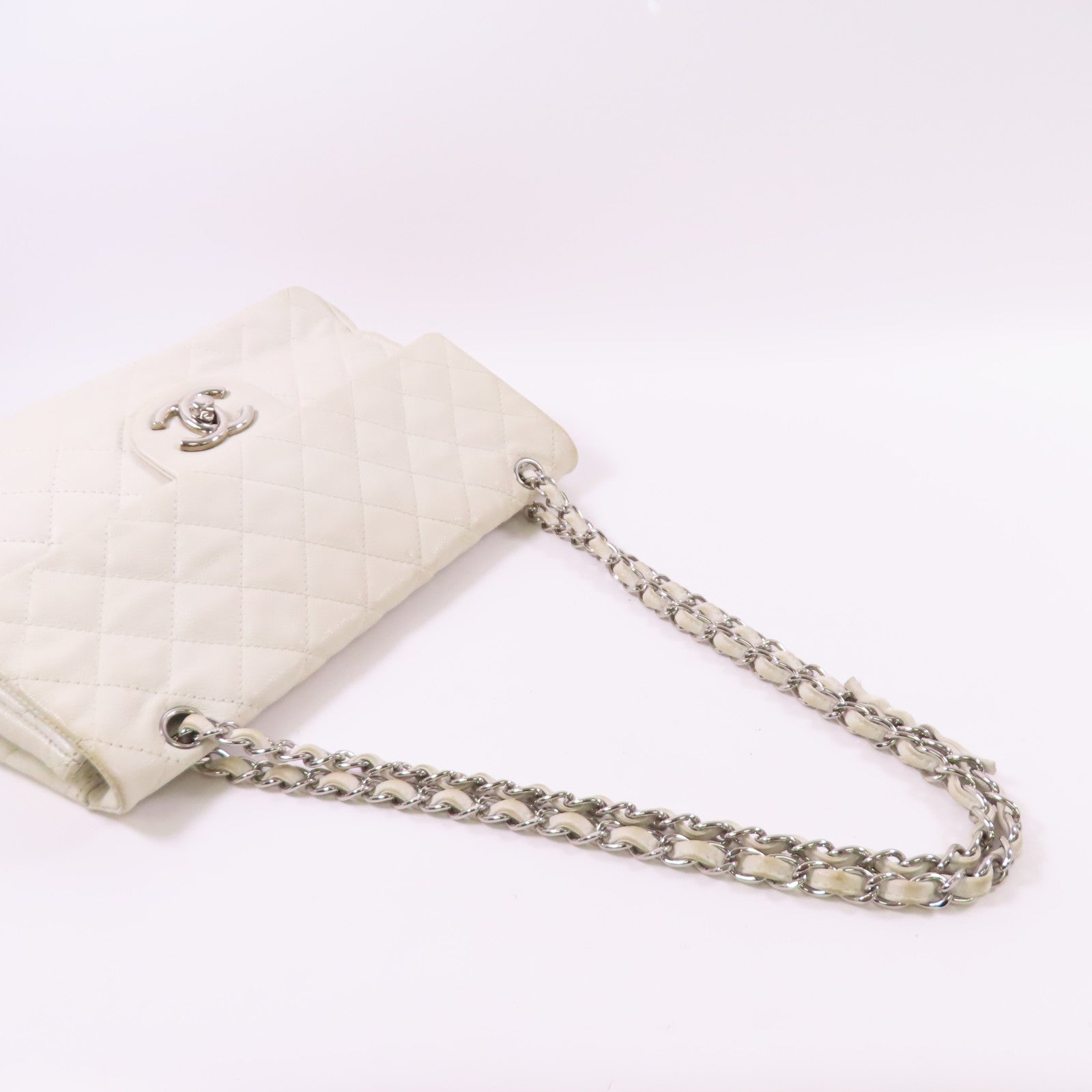 CHANEL 牛皮皮革Chain Shoulder銀扣鏈帶肩背袋