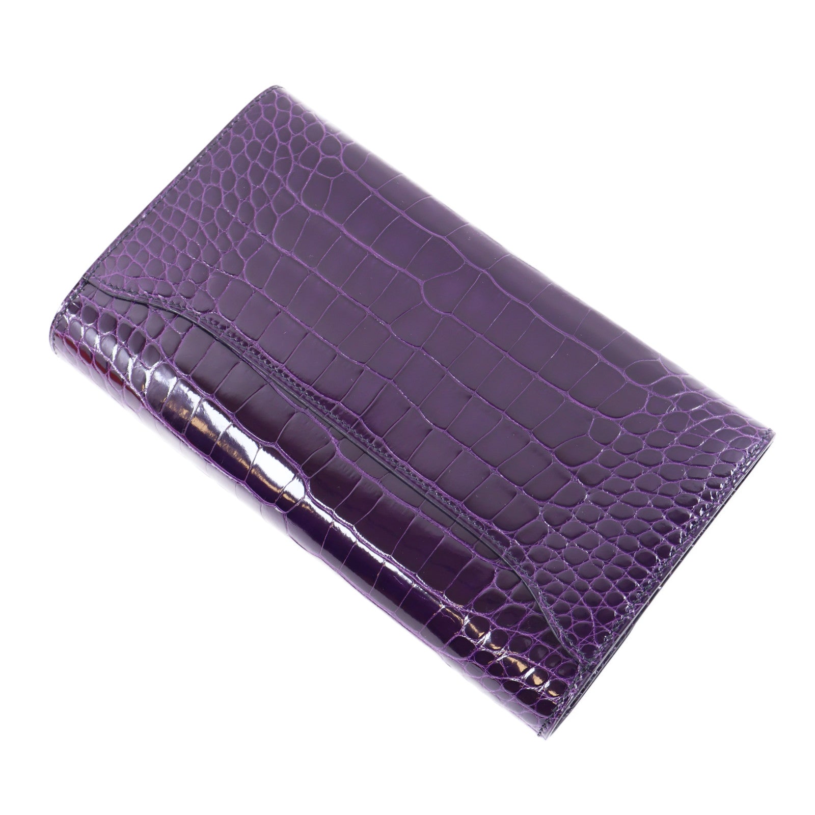 HERMES 【激減優惠】鱷魚皮革Constance Long Wallet金扣長錢包紫色