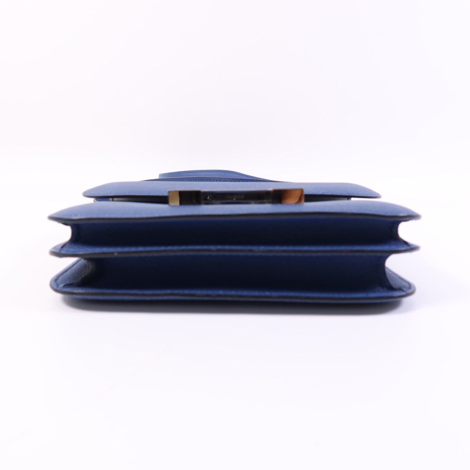 HERMES Epsom皮革Constance Mini銀扣肩背袋Bleu Agate/Gris Mouette