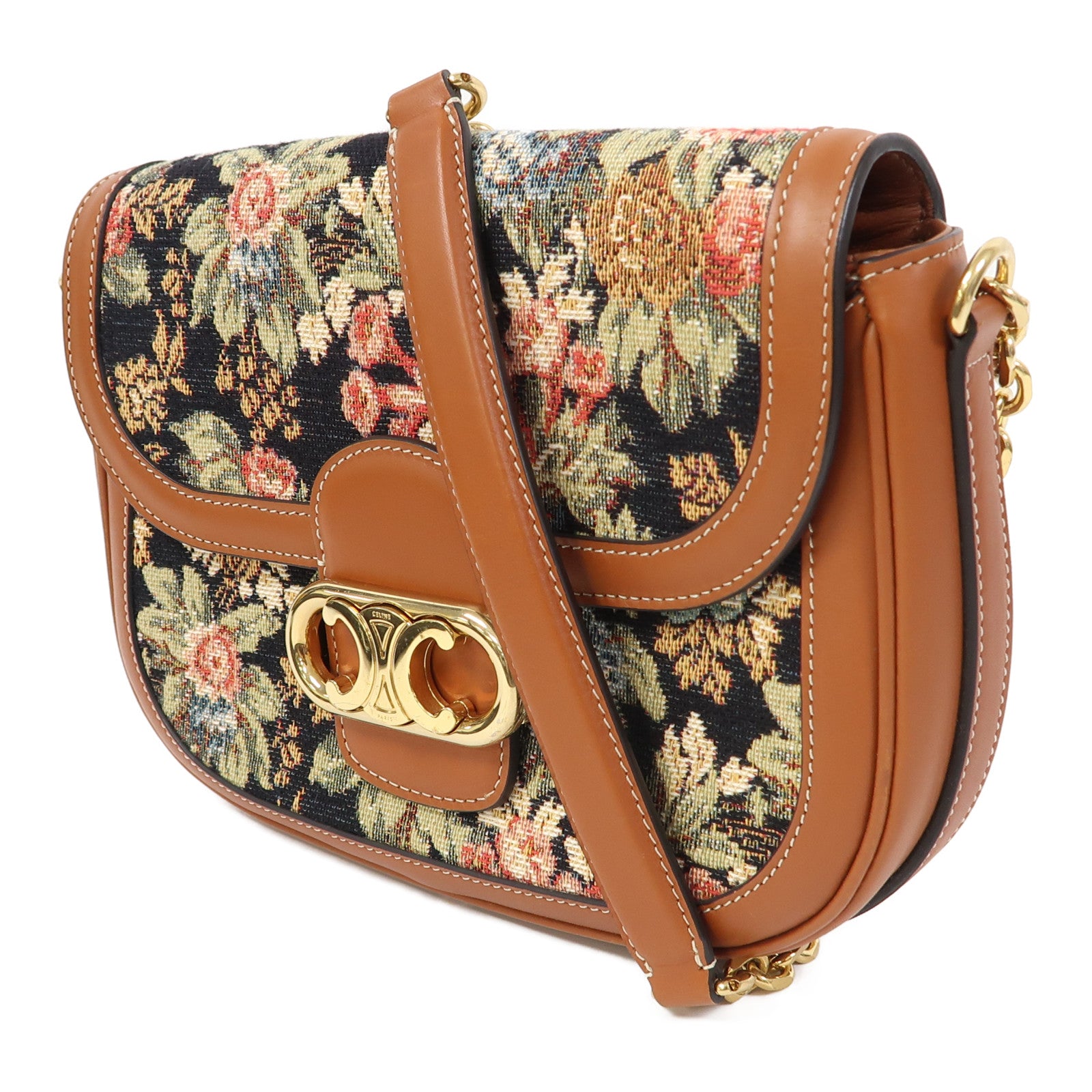 CELINE 帆布Shoulder Bag金扣鏈帶肩背袋啡色