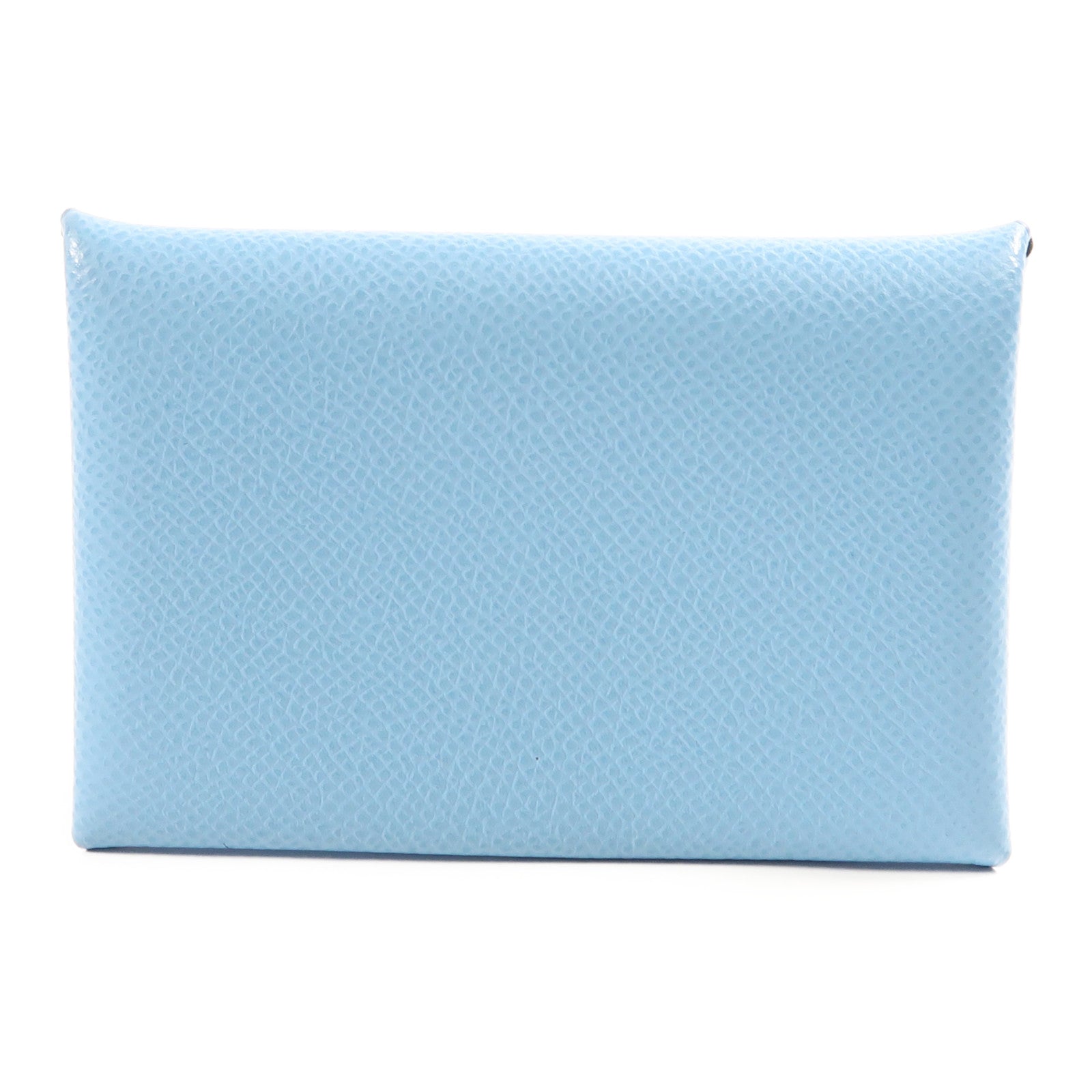 HERMES Epsom皮革Calvi銀扣卡片套Bleu Azteque