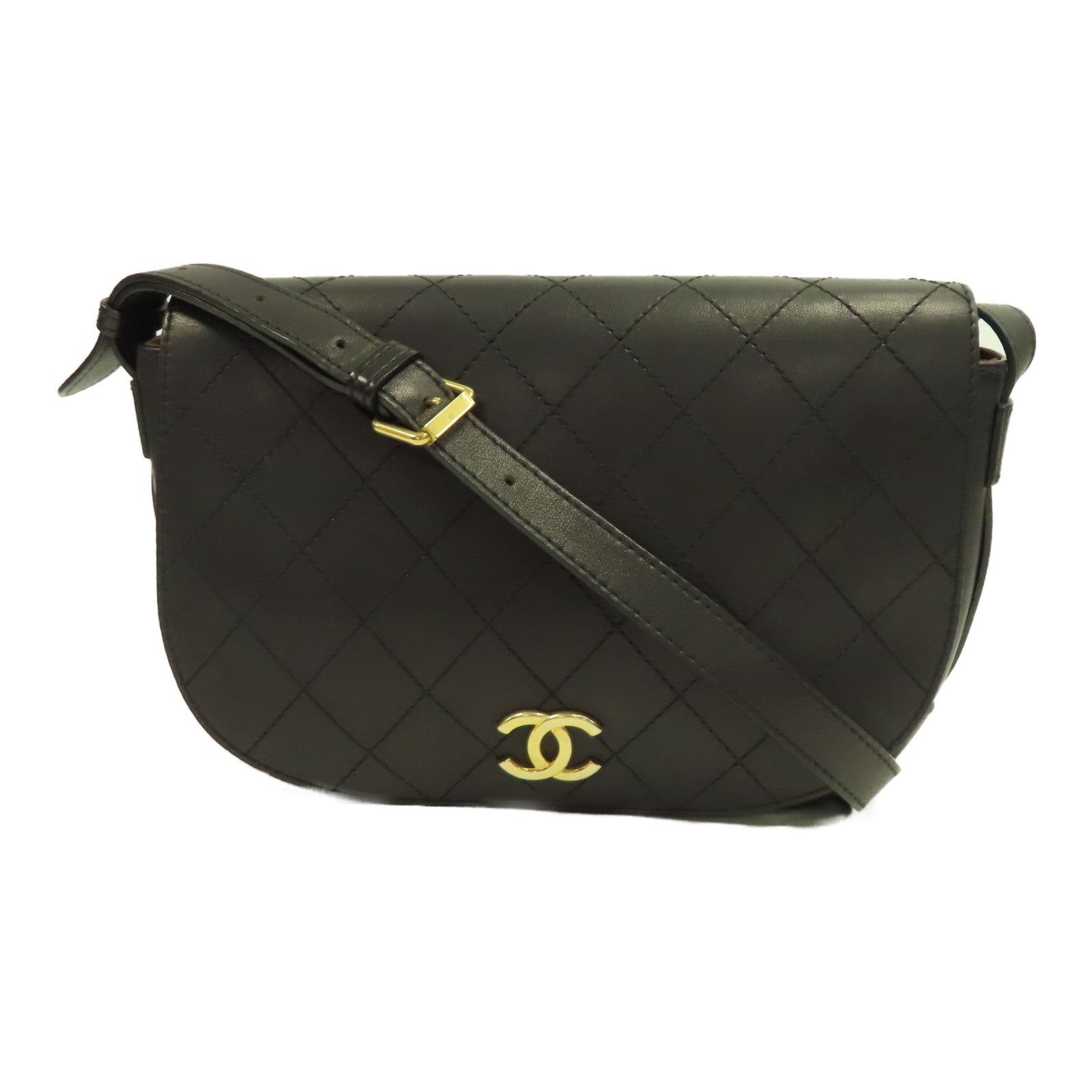 CHANEL 菱格牛皮皮革Shoulder Bag金扣肩背袋黑色