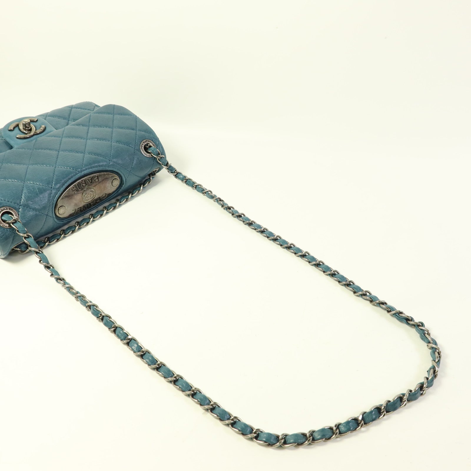 CHANEL 牛皮皮革Chain Shoulder銀扣鏈帶肩背袋