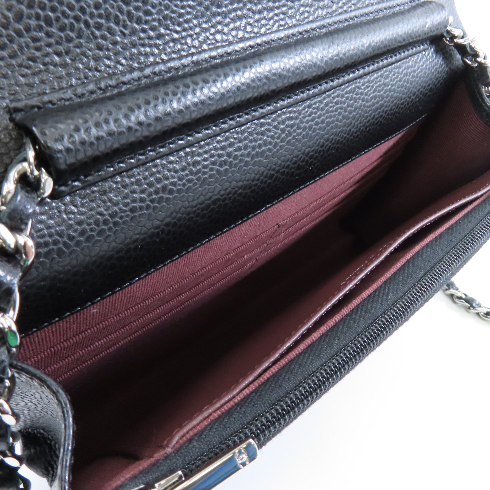 CHANEL 菱格Caviar皮革Wallet On Chain銀扣鏈帶肩背袋黑色