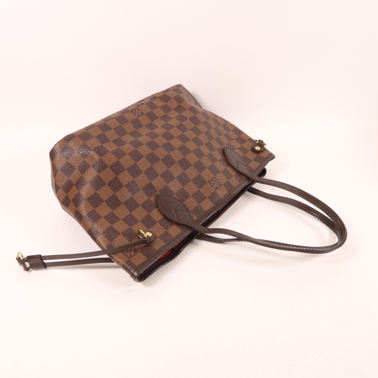 LOUIS VUITTON Damier Ebene Neverfull PM金扣手挽袋