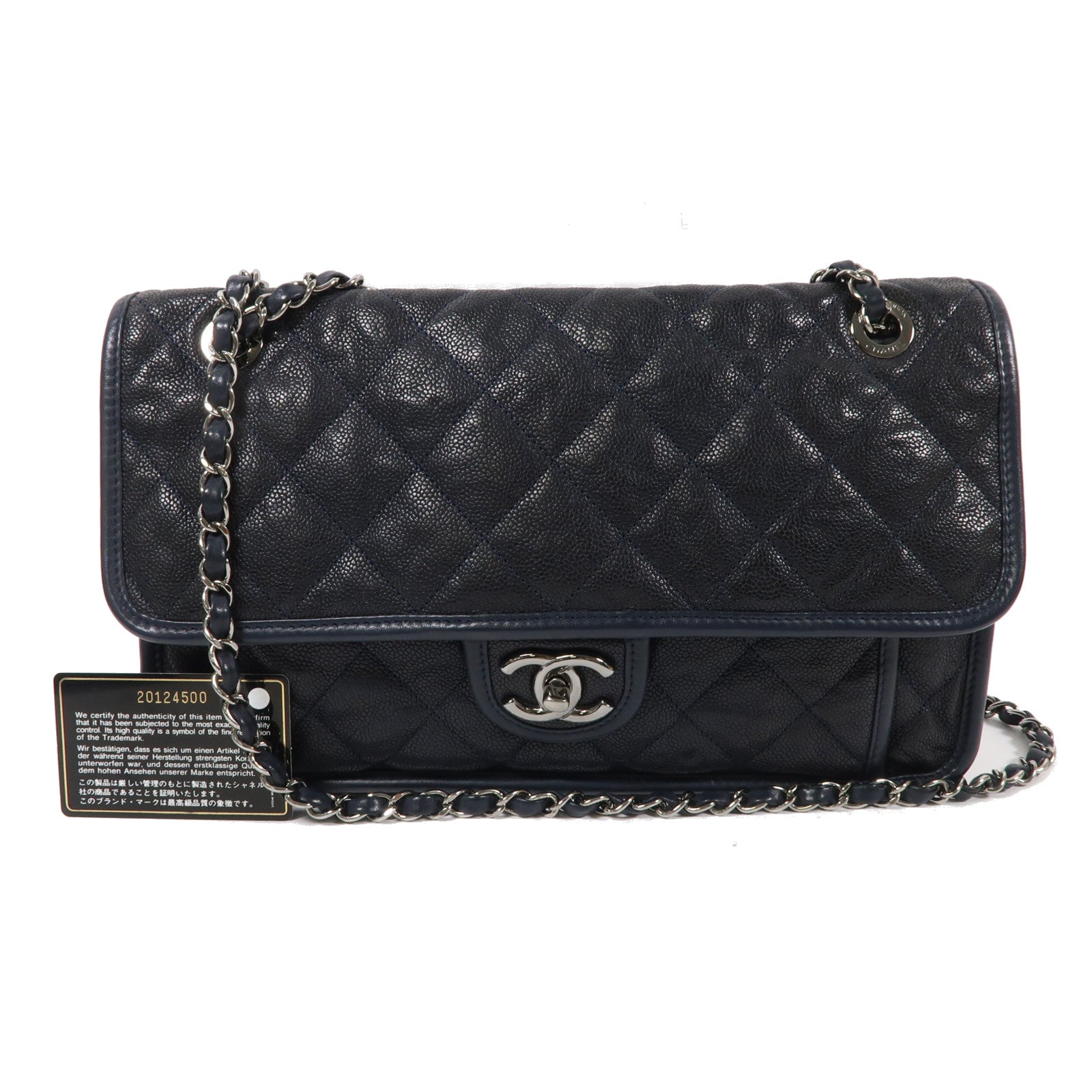 CHANEL 牛皮皮革Chain Shoulder銀扣鏈帶肩背袋