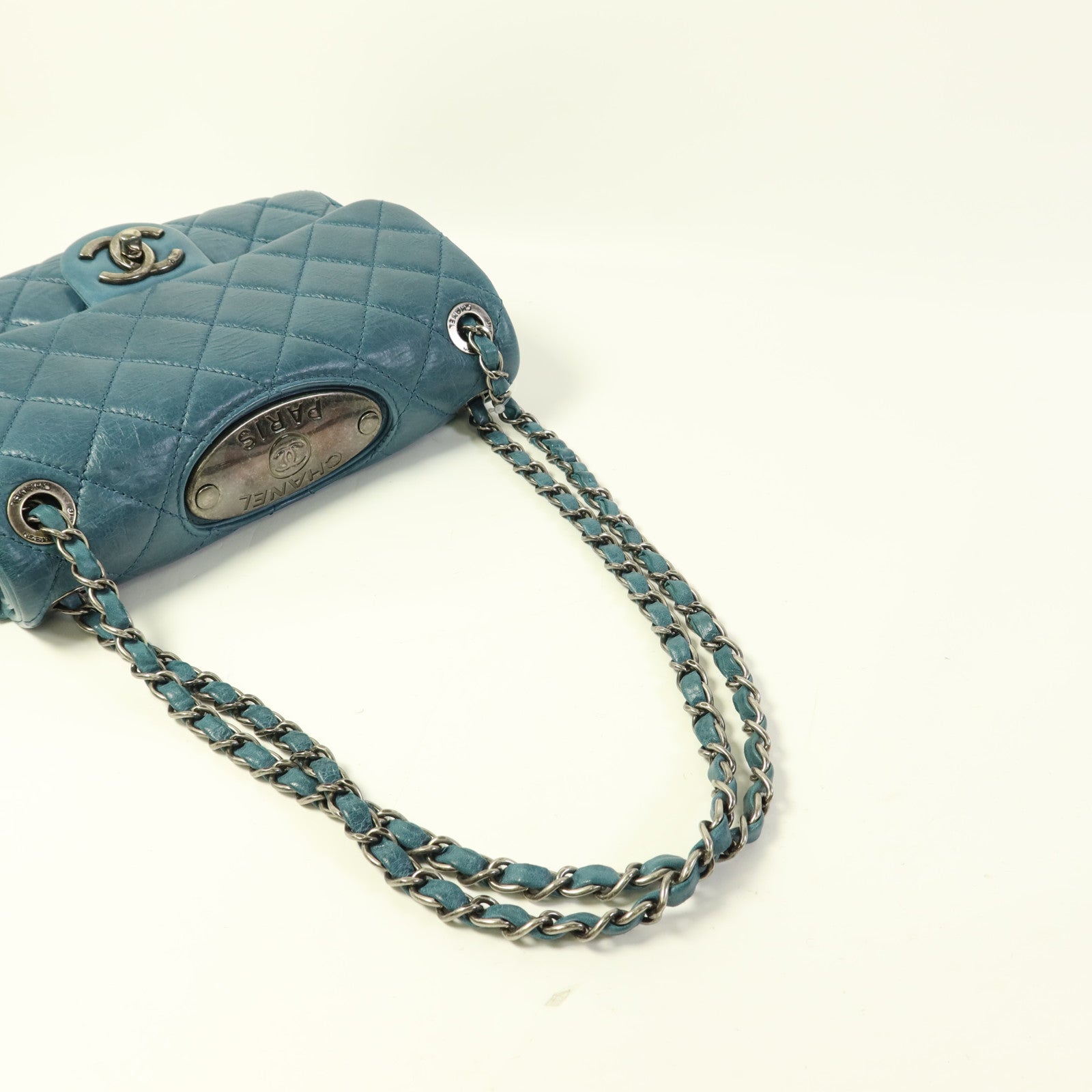 CHANEL 牛皮皮革Chain Shoulder銀扣鏈帶肩背袋