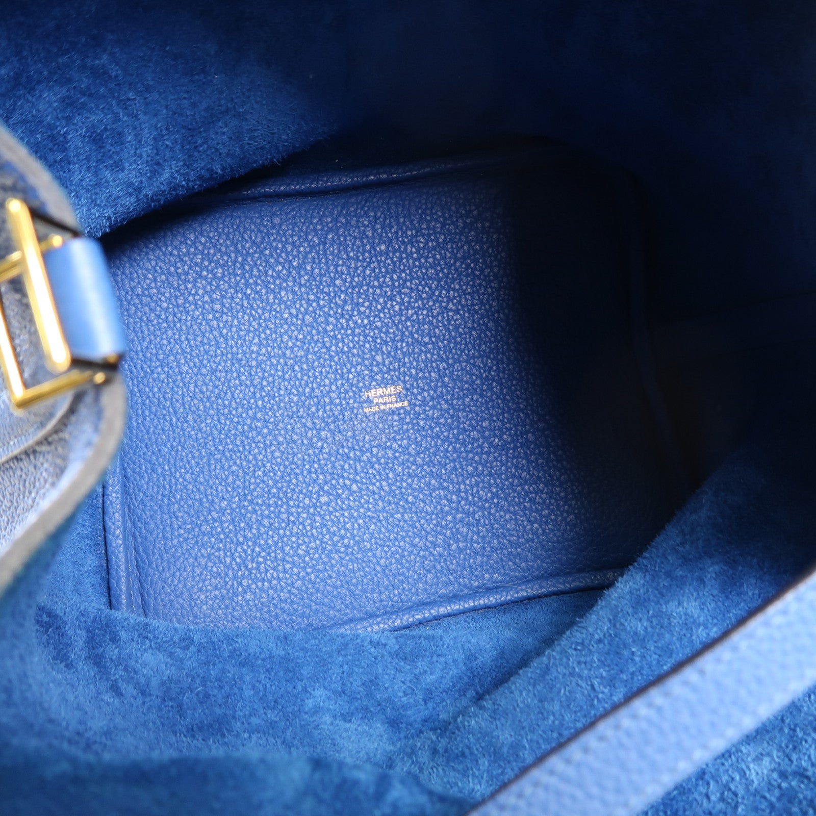 HERMES Clemence皮革Picotin MM金扣手挽袋Blue France