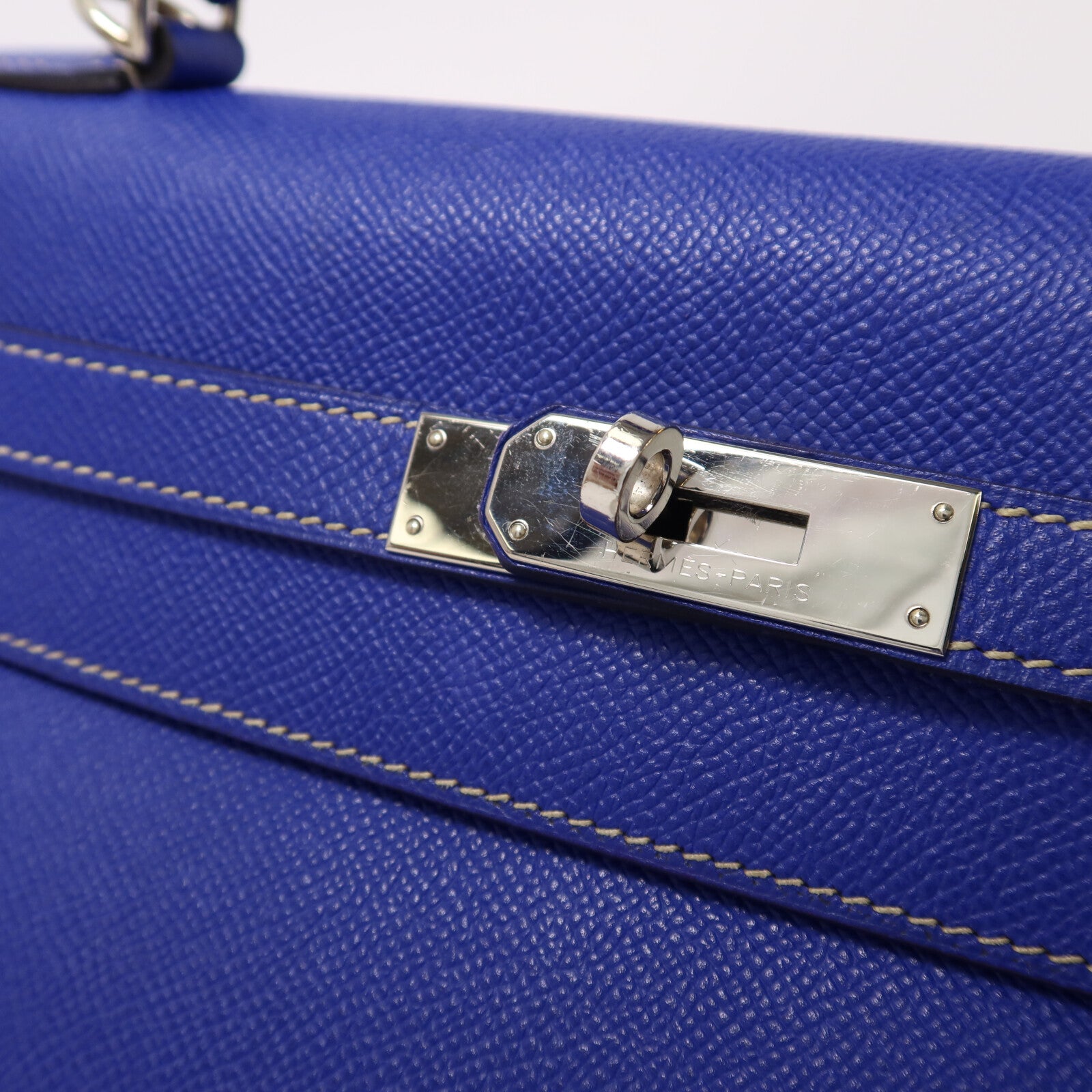 HERMES Epsom皮革Kelly 32手挽肩背兩用袋Bleu Electrique