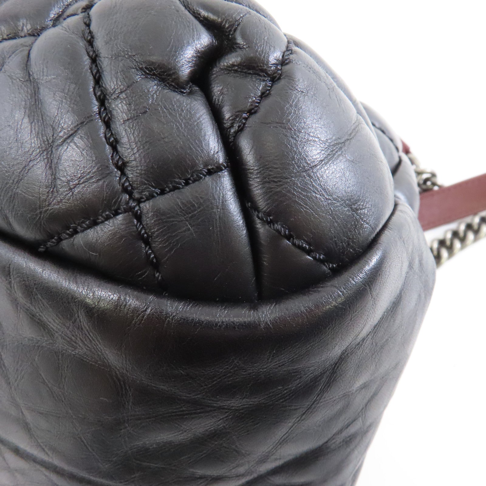 CHANEL 菱格皮革Chain Shoulder銀扣鏈帶肩背袋黑色