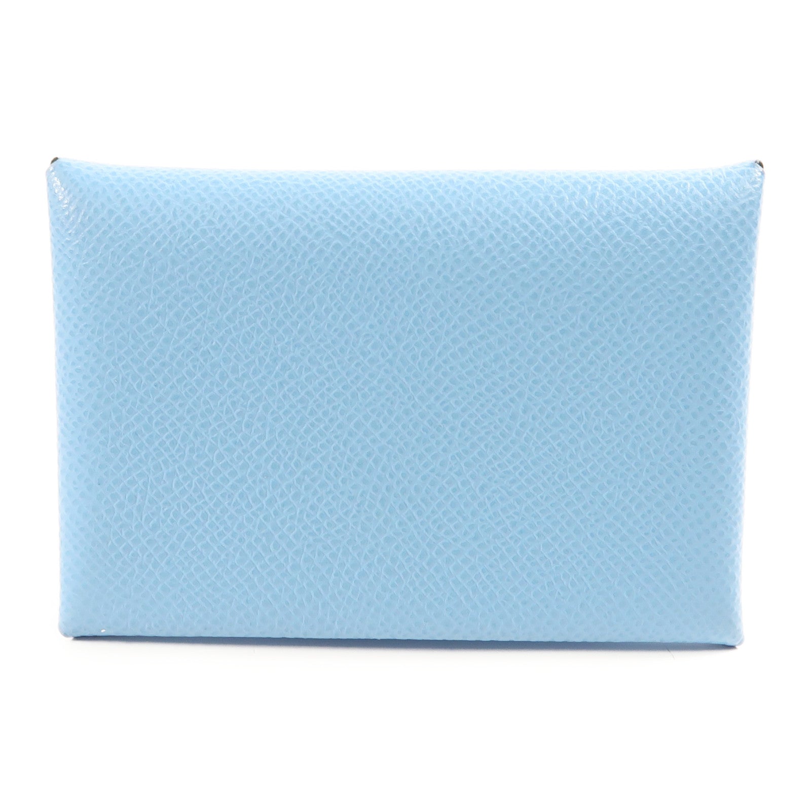 HERMES Epsom皮革Calvi銀扣卡片套Bleu Azteque
