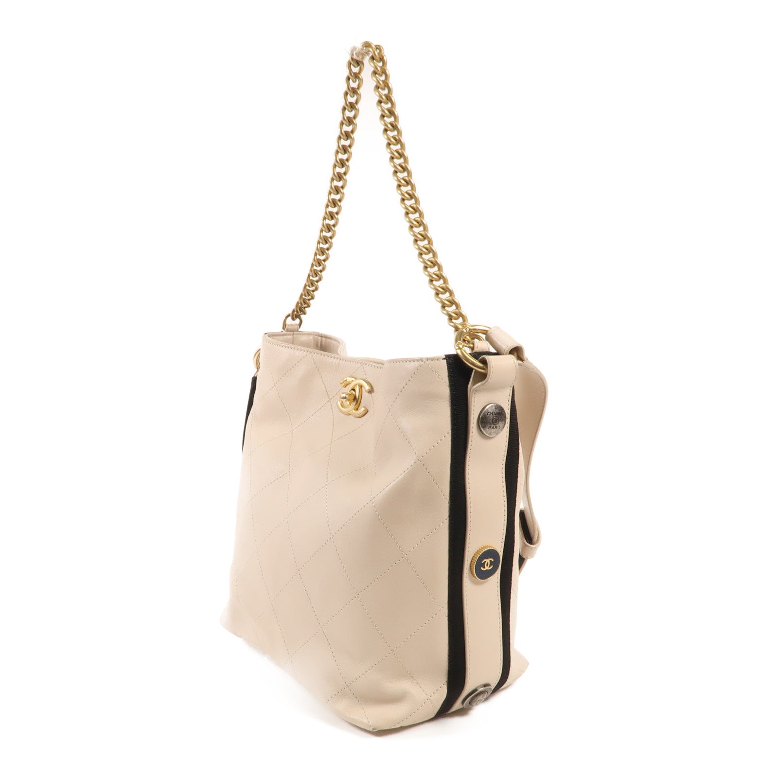 CHANEL 牛皮皮革Shoulder Bag金扣鏈帶肩背袋