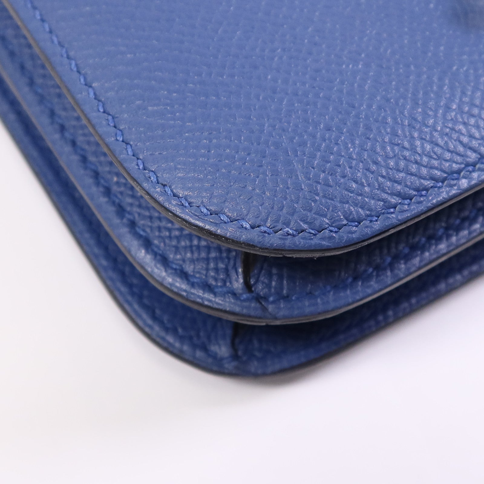 HERMES Epsom皮革Constance Mini銀扣肩背袋Bleu Agate/Gris Mouette