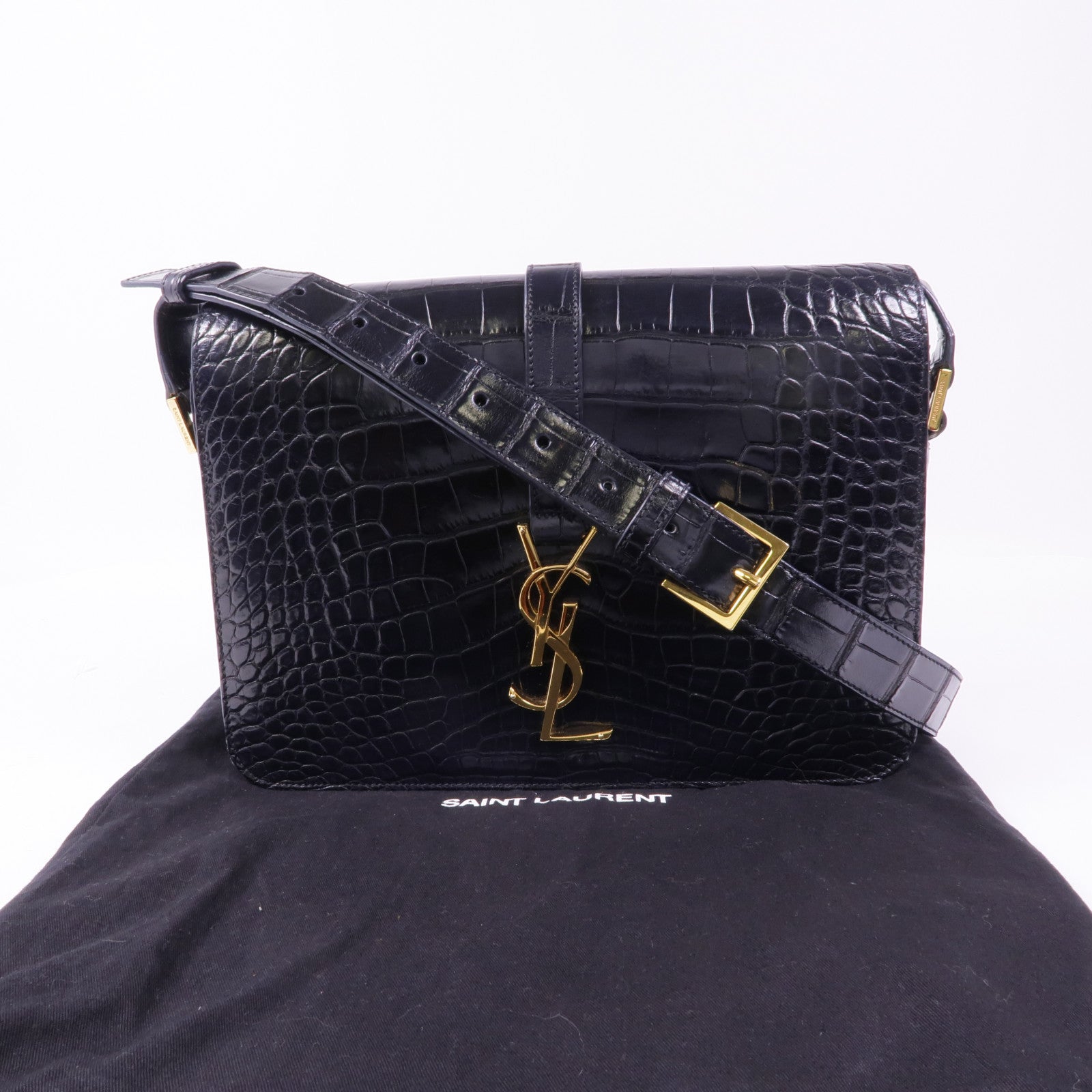 SAINT LAURENT 鱷魚皮革Classic Universite金扣肩背袋