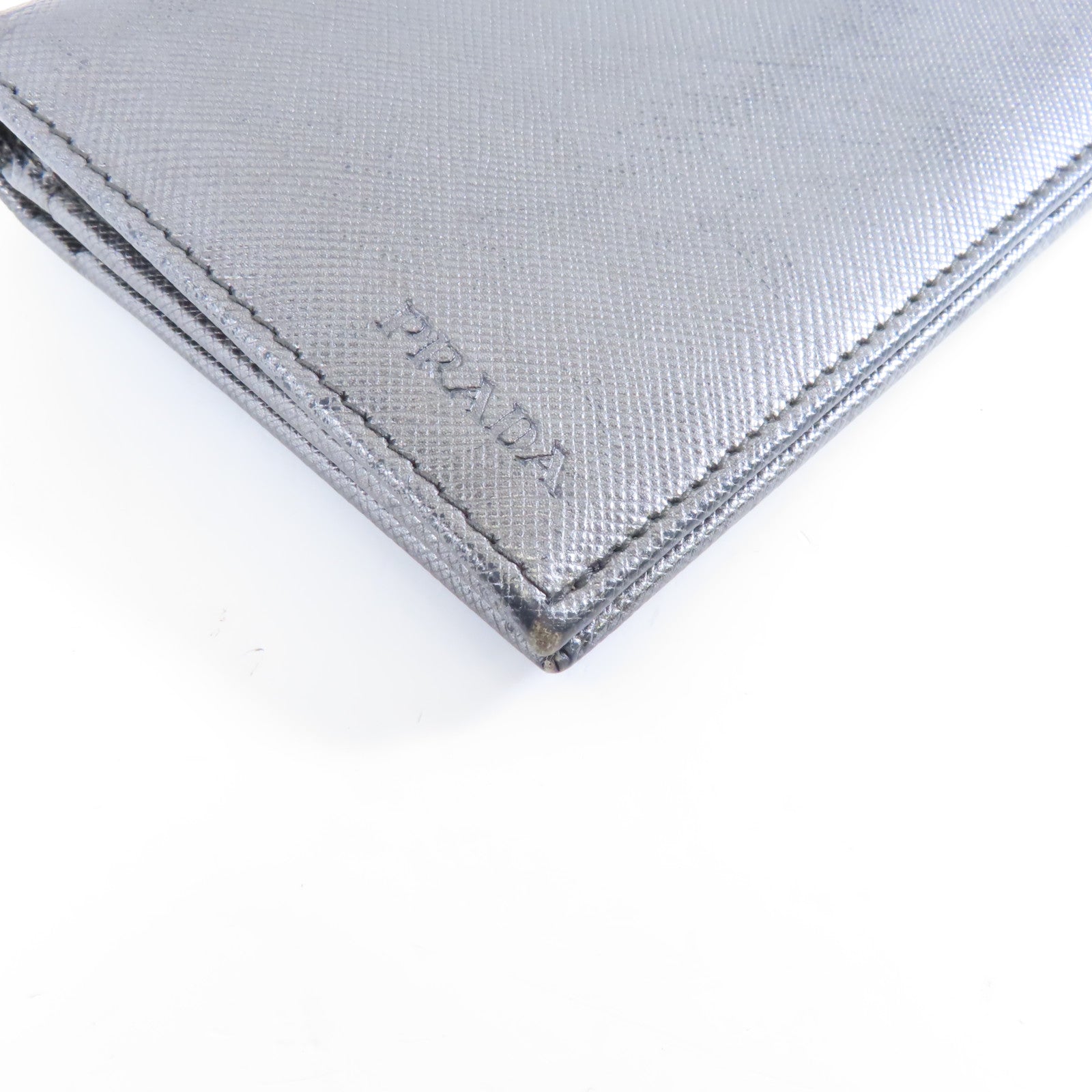 PRADA 牛皮皮革Long Wallet銀扣長錢包銀色