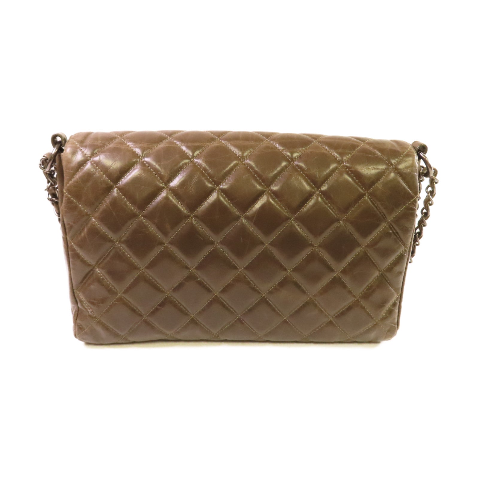 CHANEL 【清倉大減價】菱格牛皮皮革Chain Shoulder Bag銀扣鏈帶肩背袋啡色