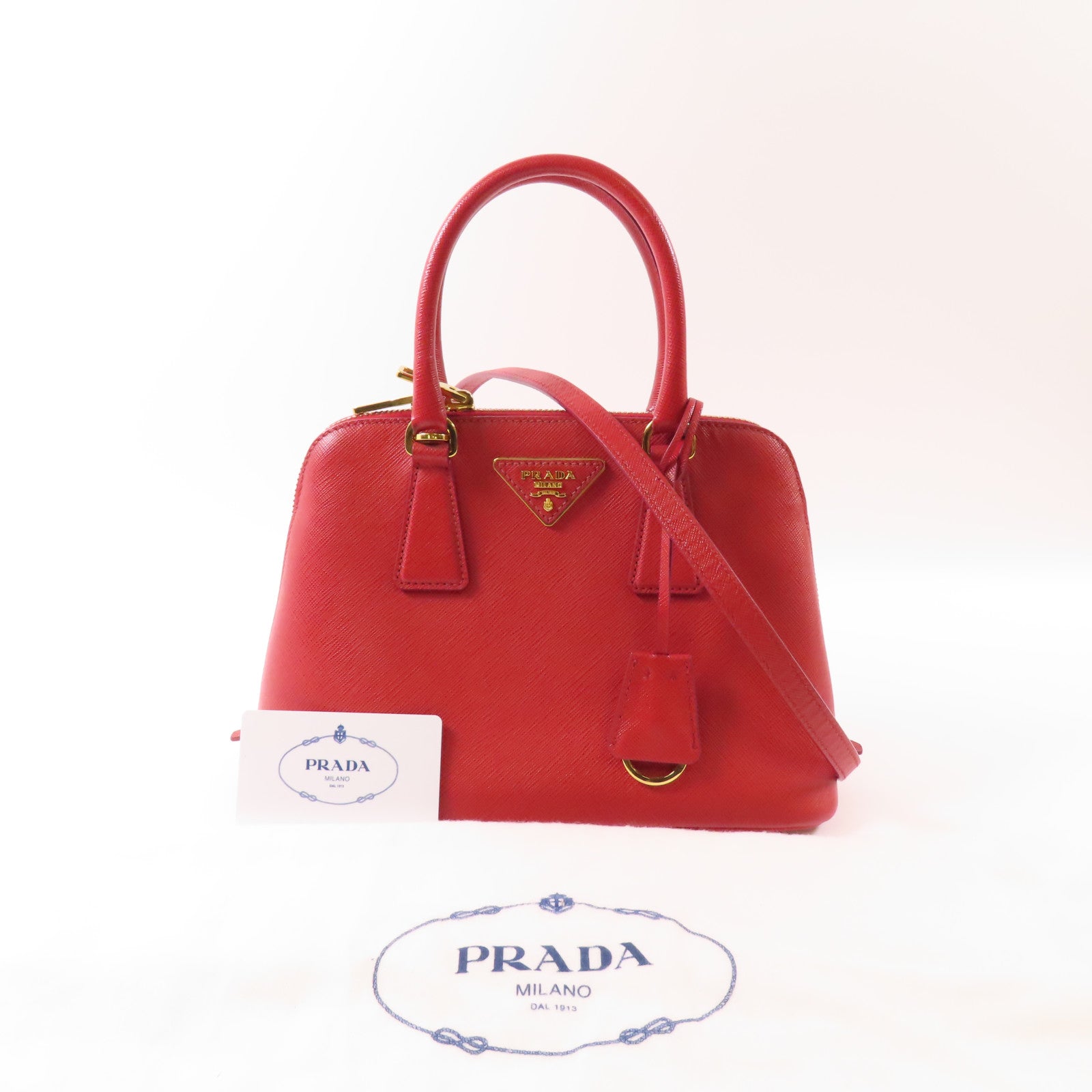 PRADA 牛皮皮革2 Way Shoulder金扣手挽肩背兩用袋紅色