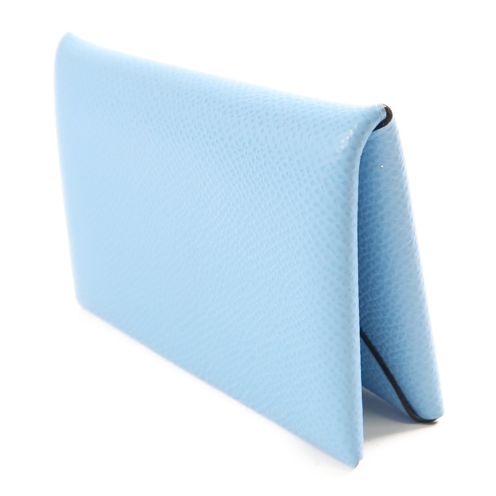 HERMES Epsom皮革Calvi銀扣卡片套Bleu Azteque