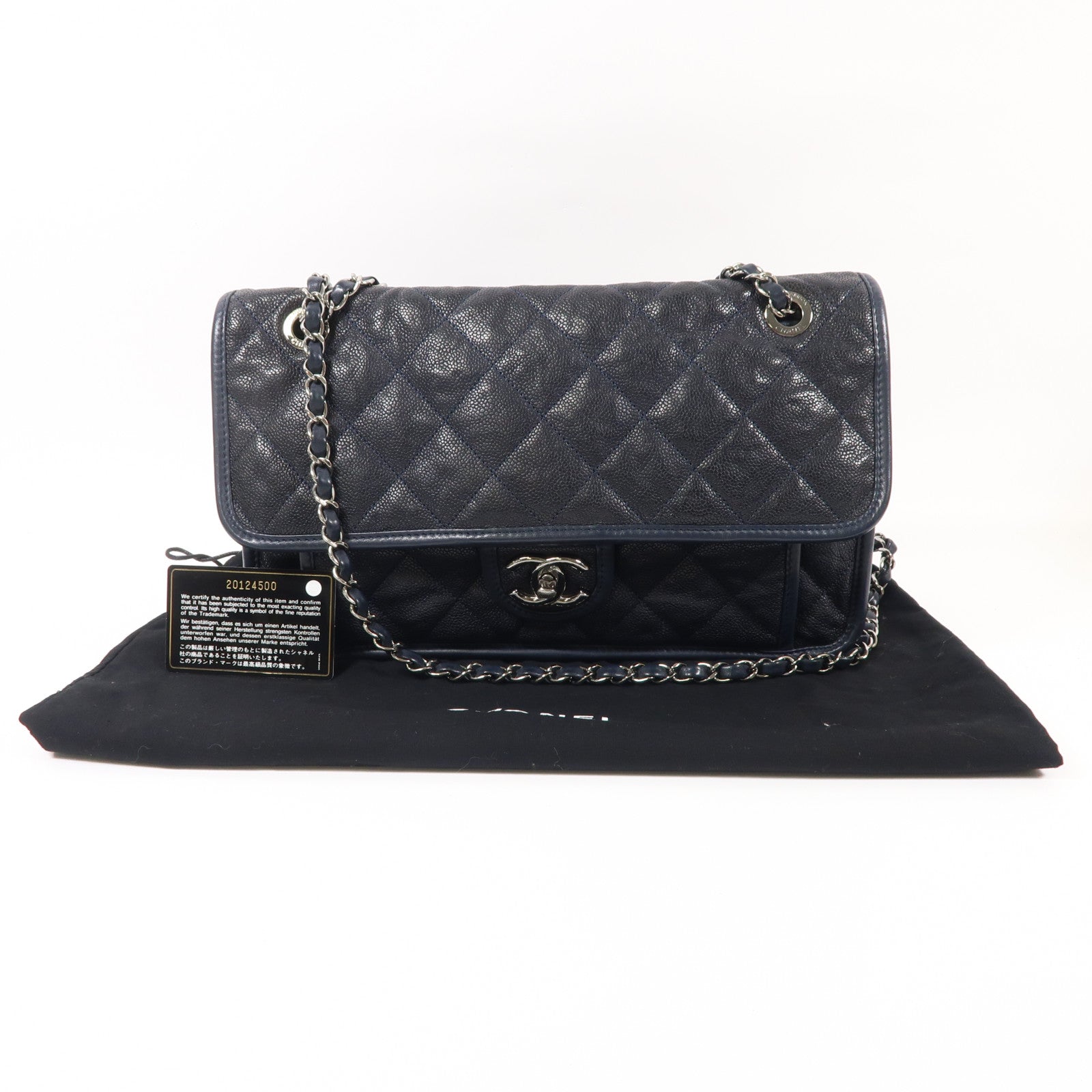 CHANEL 牛皮皮革Chain Shoulder銀扣鏈帶肩背袋