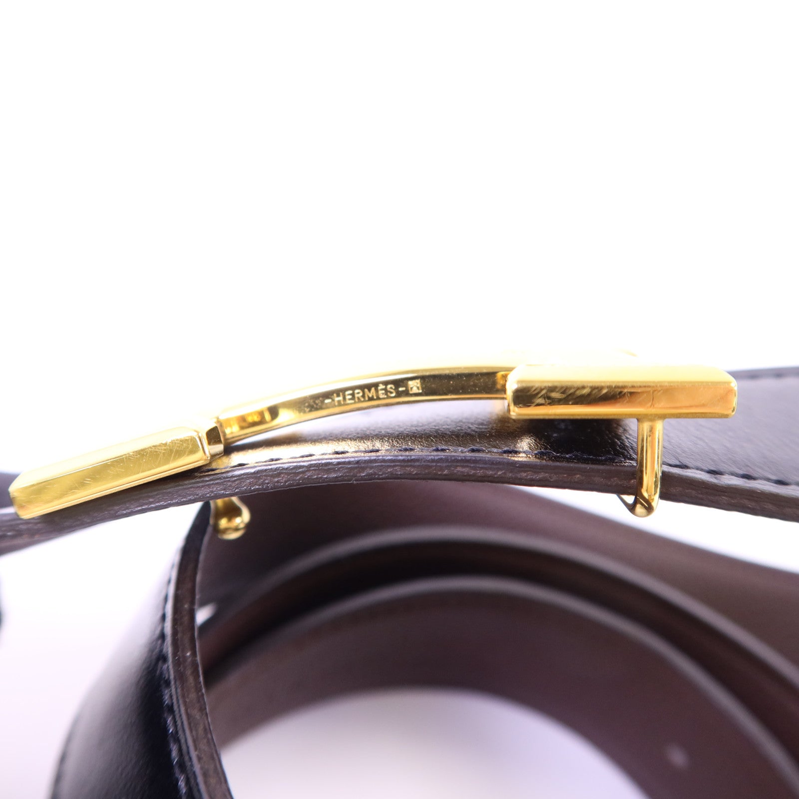 HERMES Box/Togo皮革Constance H Belt 90cm金扣皮帶Noir/Chocolat