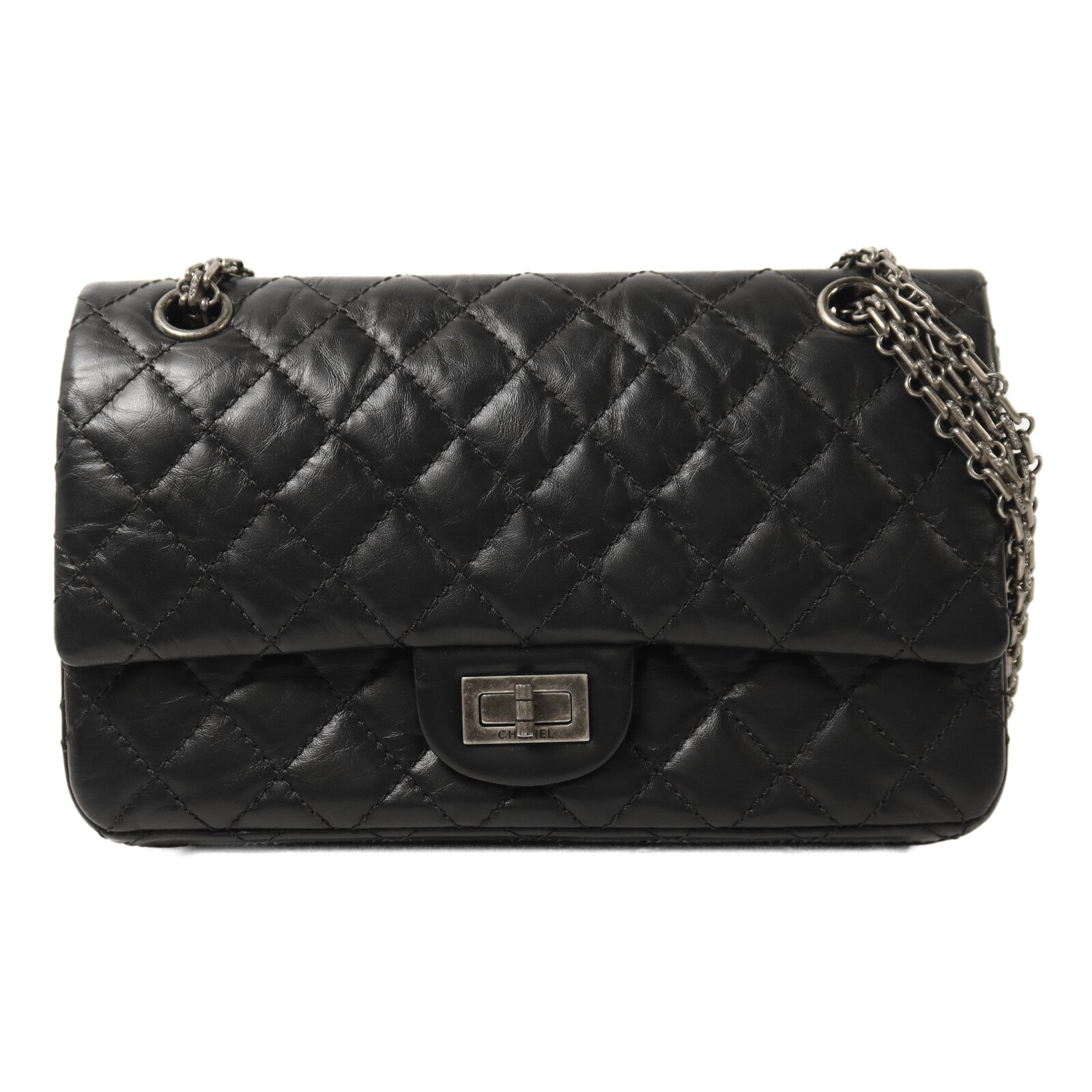 CHANEL 牛皮皮革2.55銀扣鏈帶肩背袋