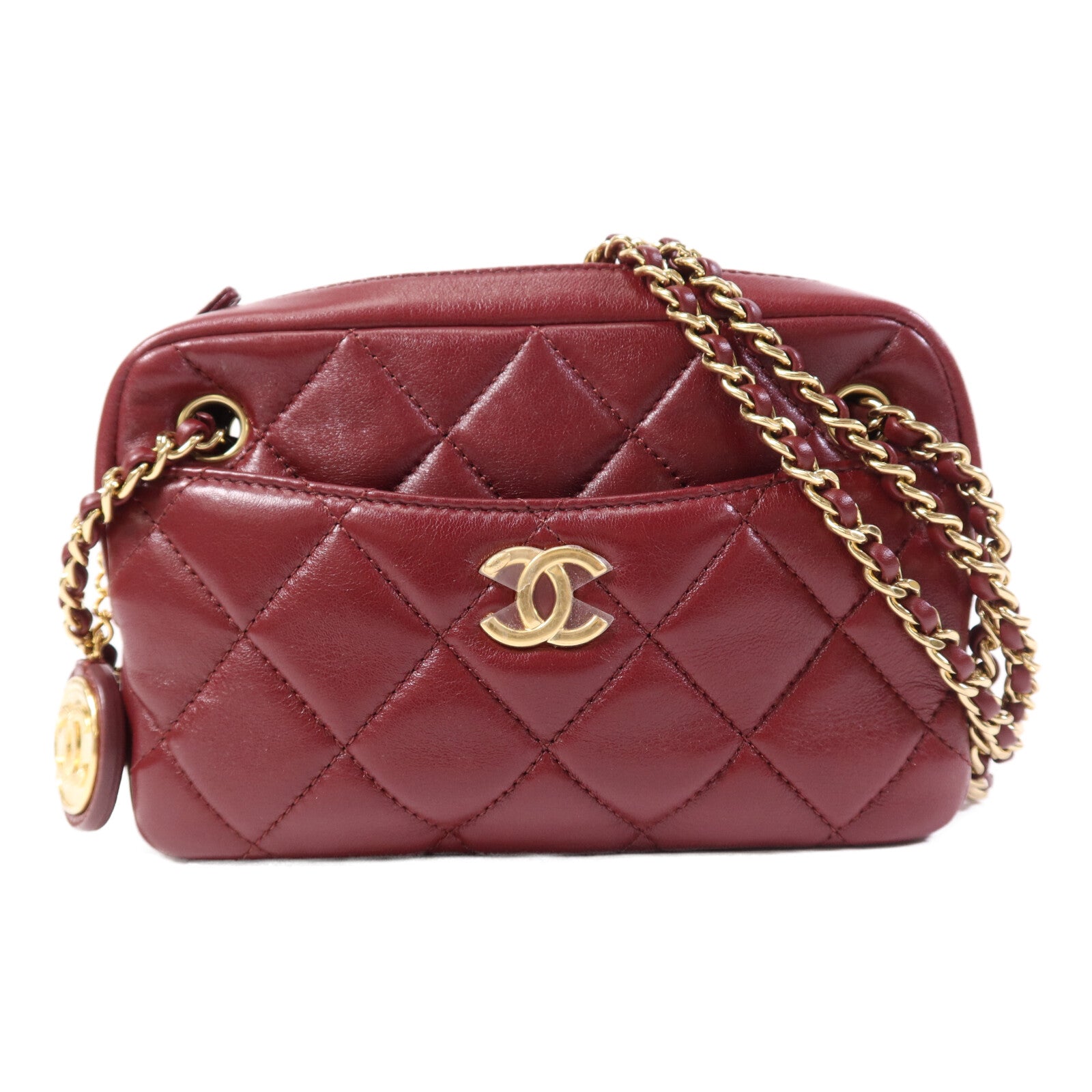 CHANEL 牛皮皮革Camera Bag金扣鏈帶肩背袋