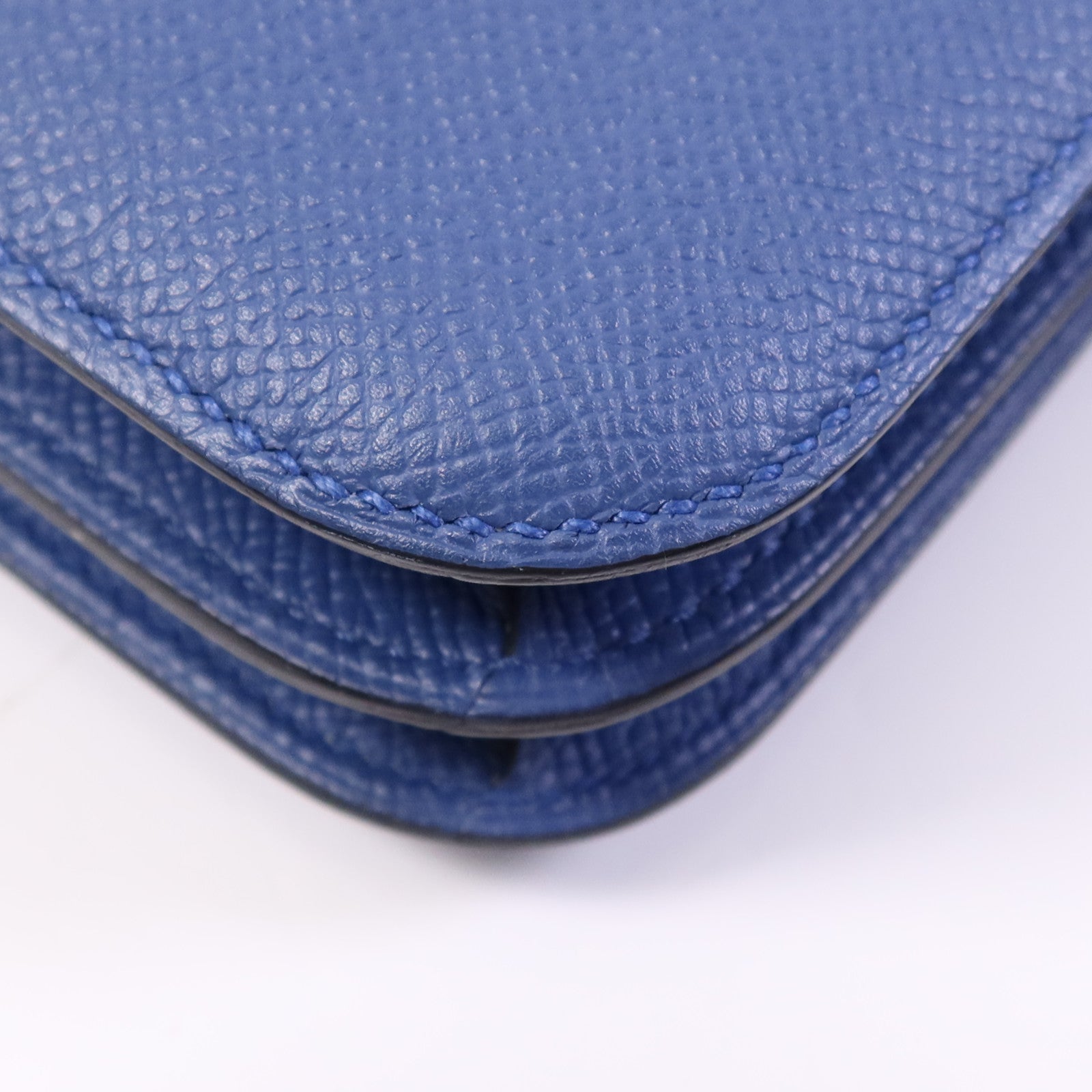 HERMES Epsom皮革Constance Mini銀扣肩背袋Bleu Agate/Gris Mouette