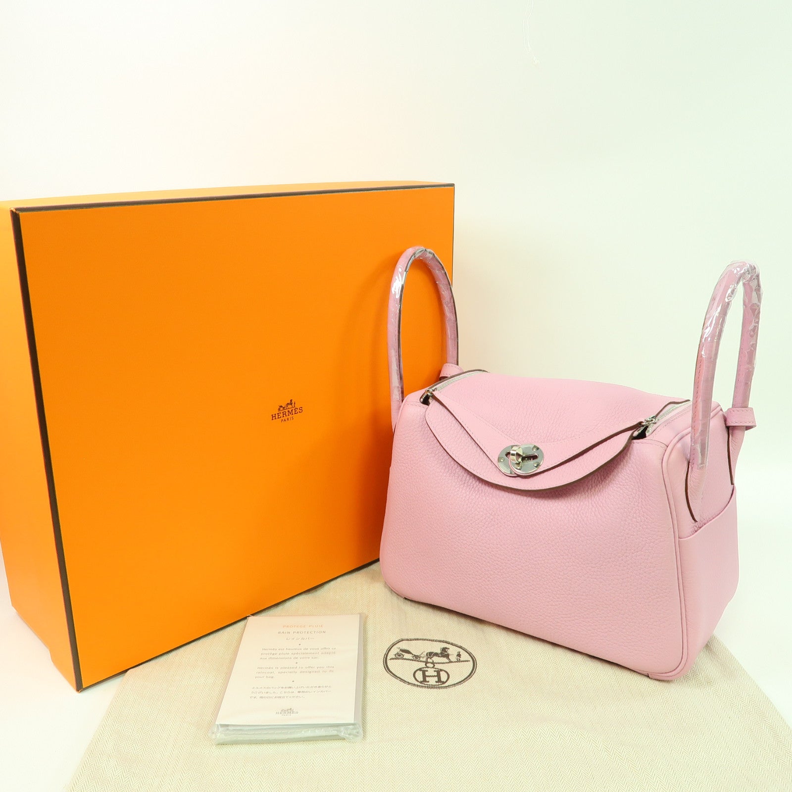 HERMES Clemence皮革Lindy 26銀扣手挽肩背兩用袋錦葵紫色