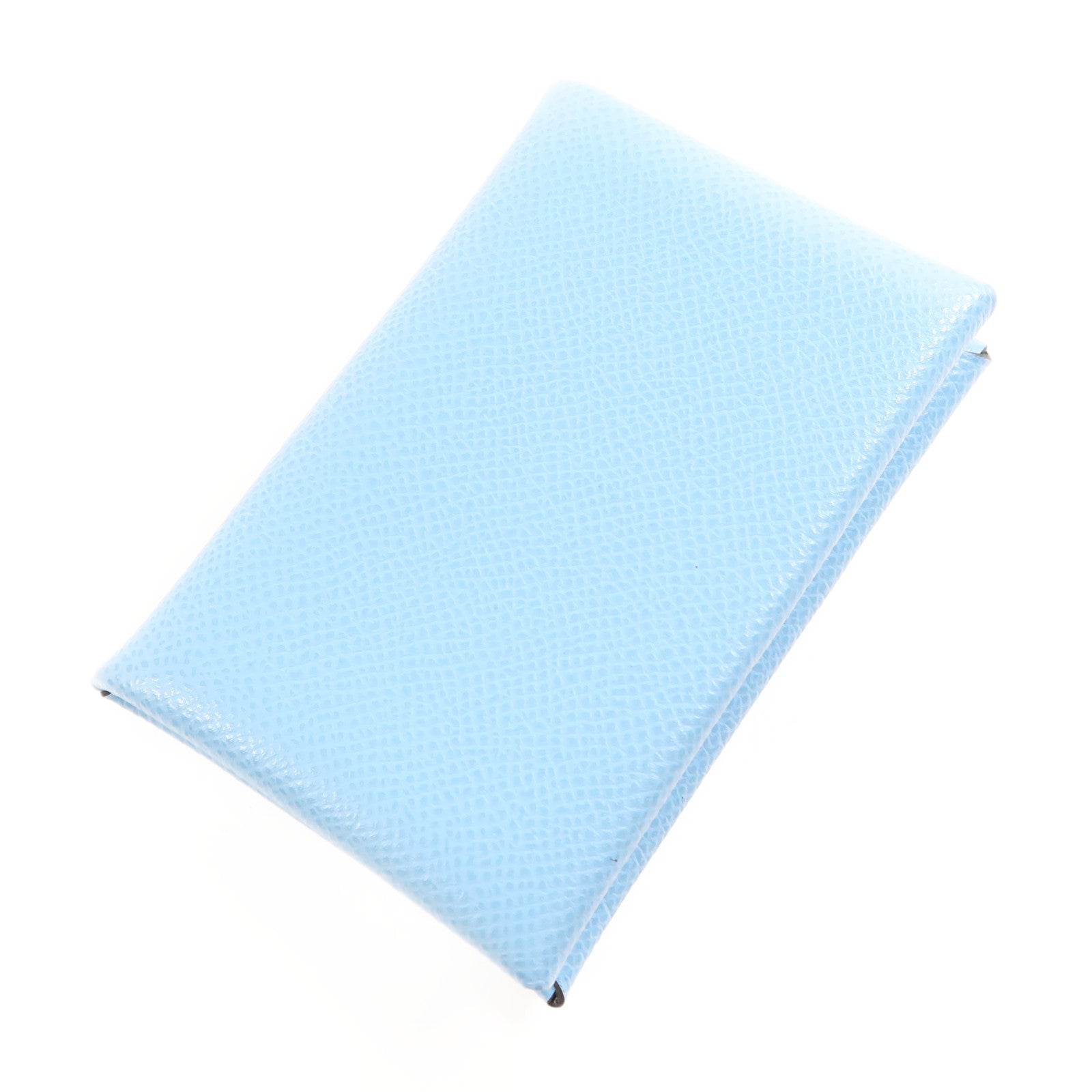 HERMES Epsom皮革Calvi銀扣卡片套Bleu Azteque